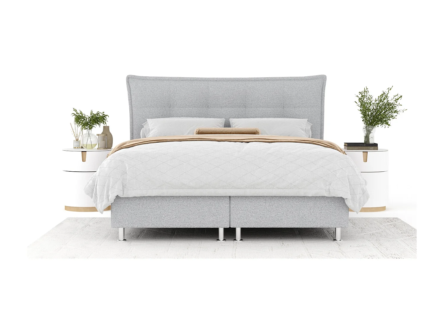 Boxspringbett aus Webstoff Minori - Matratze - Toppermatratze - 160x200 cm - hellgrau