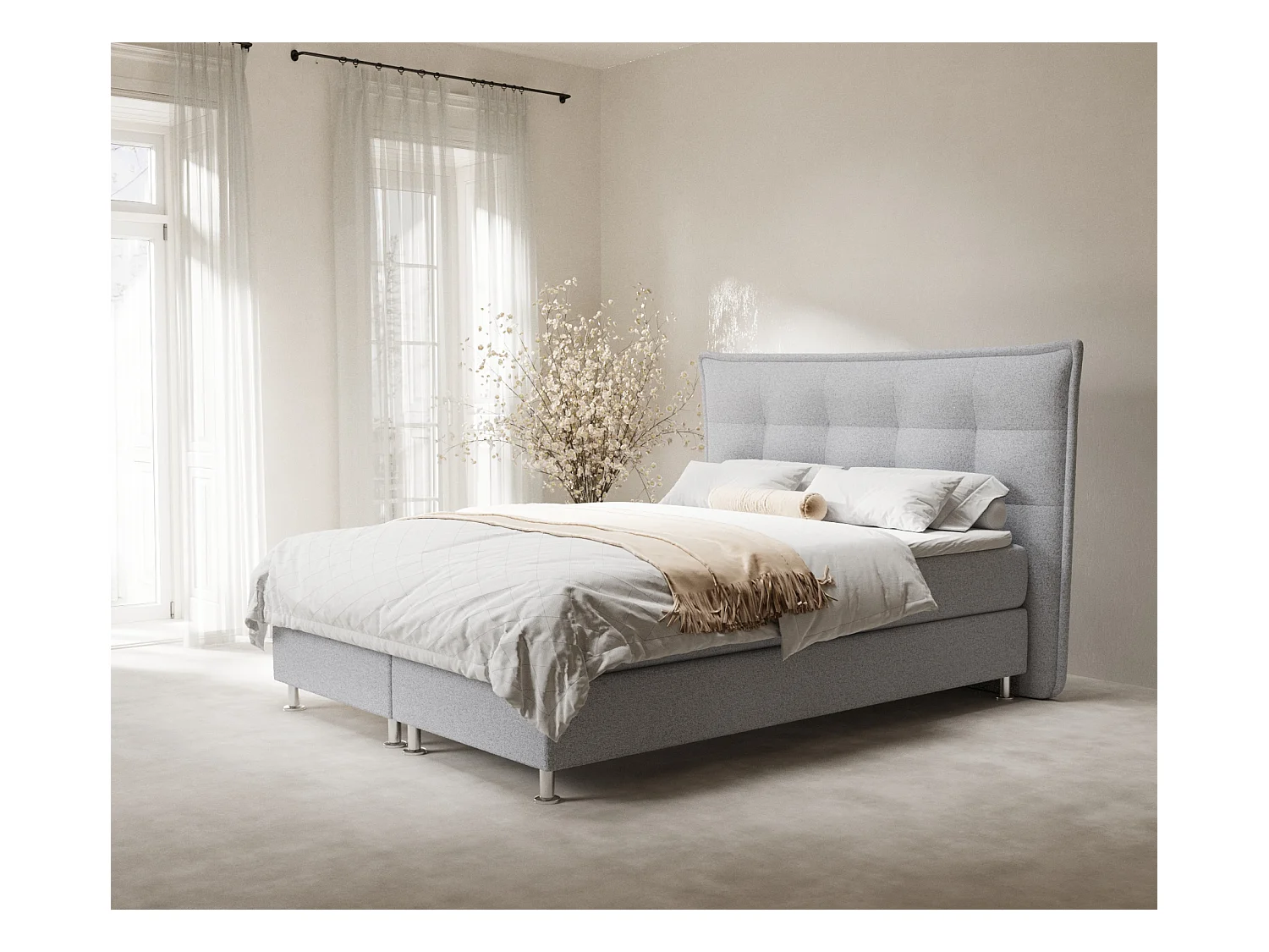 Lit boxspring en toile tissée Minori - matelas - surmatelas - 160x200 cm - gris clair