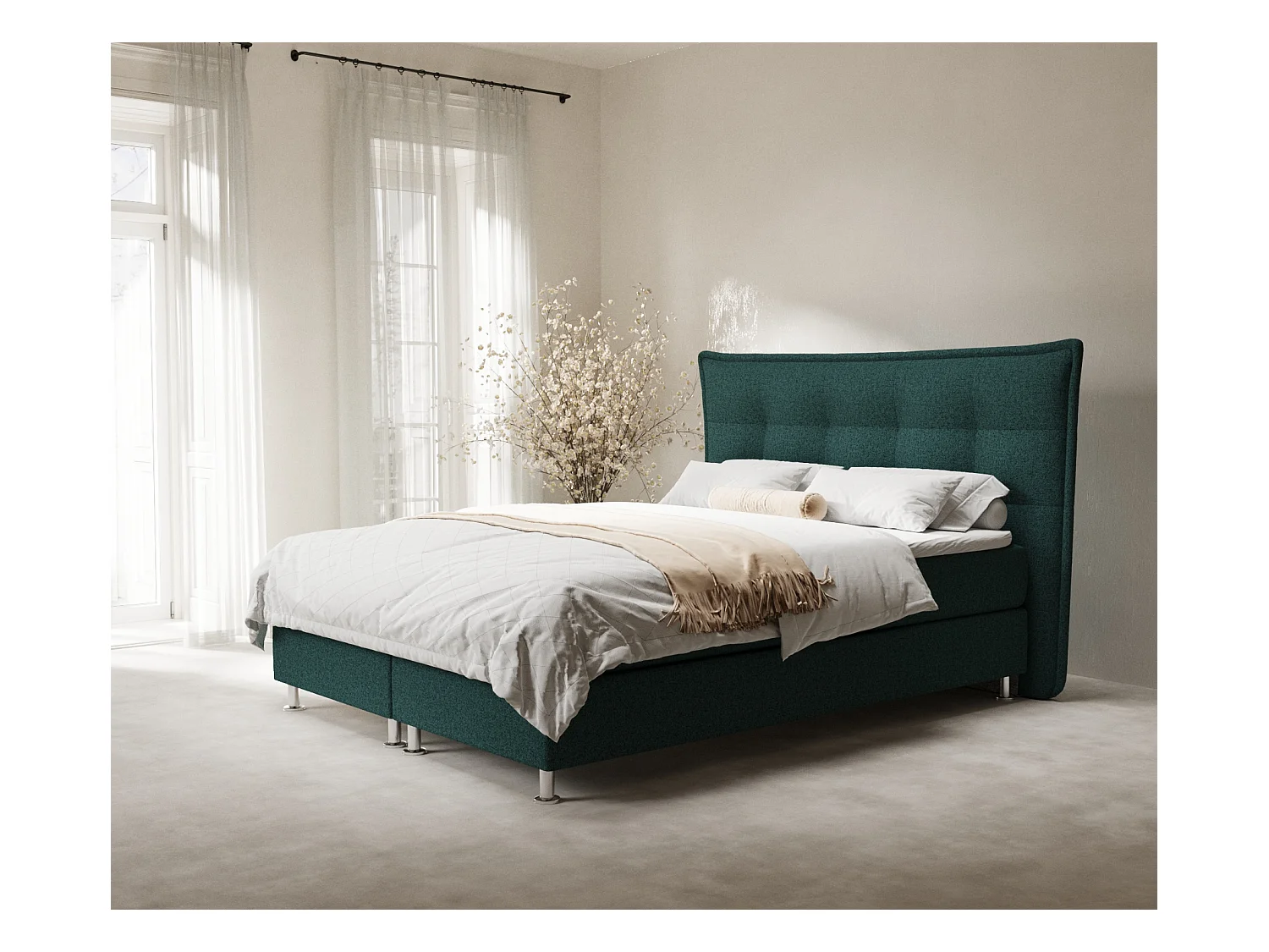 Lit boxspring en toile tissée Minori - matelas - surmatelas - 200x200 cm - vert