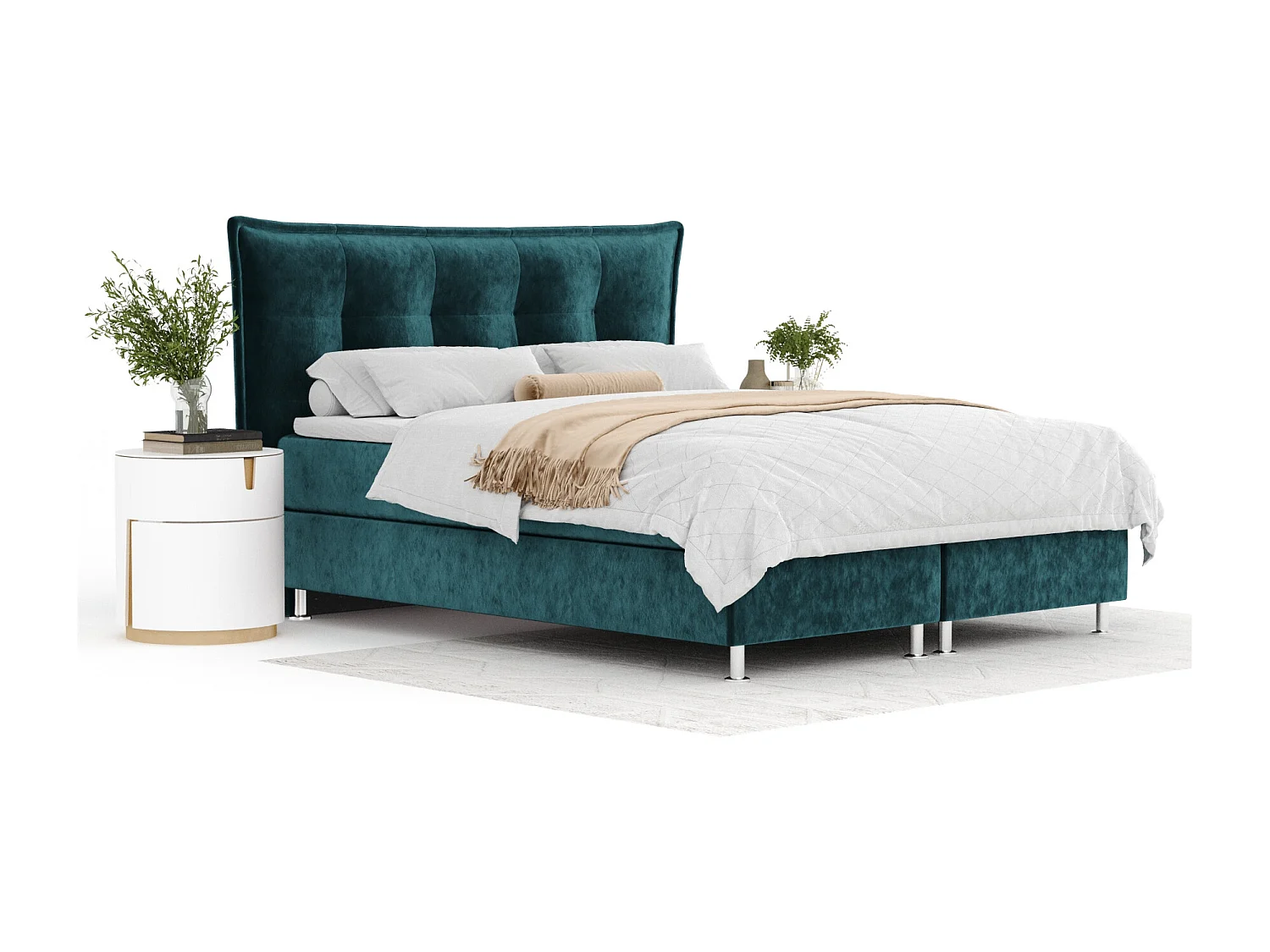 Boxspringbett aus Samtstoff Minori - Matratze - Toppermatratze - 140x200 cm - türkisfarbe