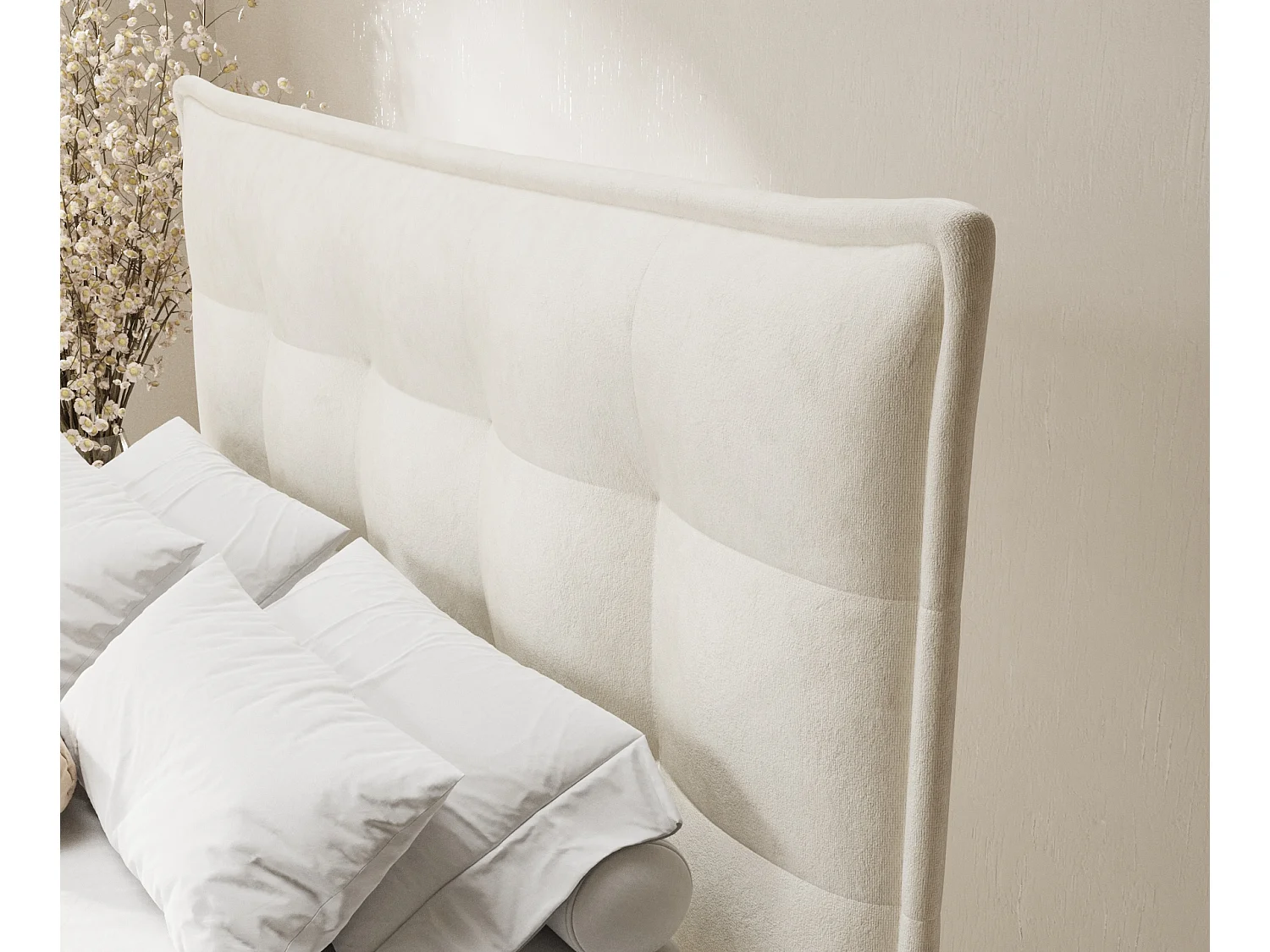 Boxspringbett aus Samtstoff Minori - Matratze - Toppermatratze - 140x200 cm - creme