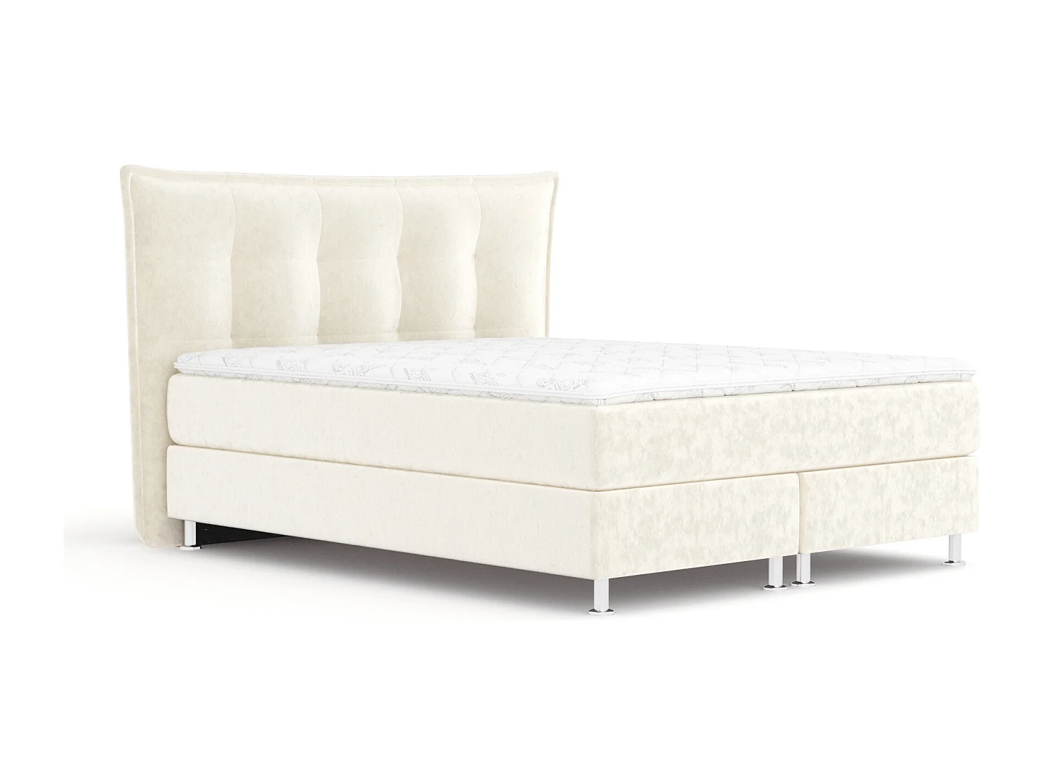 Lit boxspring en tissu velours Minori - matelas - surmatelas - 140x200 cm - creme
