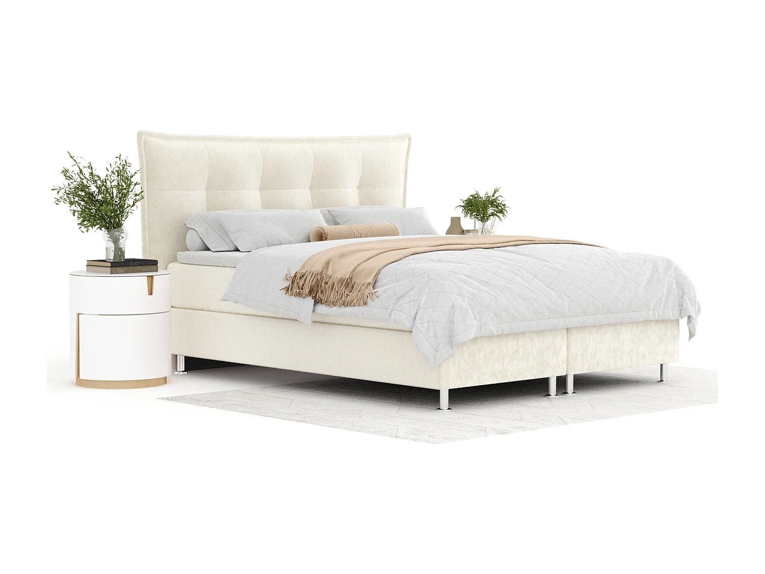 Lit boxspring en tissu velours Minori - matelas - surmatelas - 140x200 cm - creme