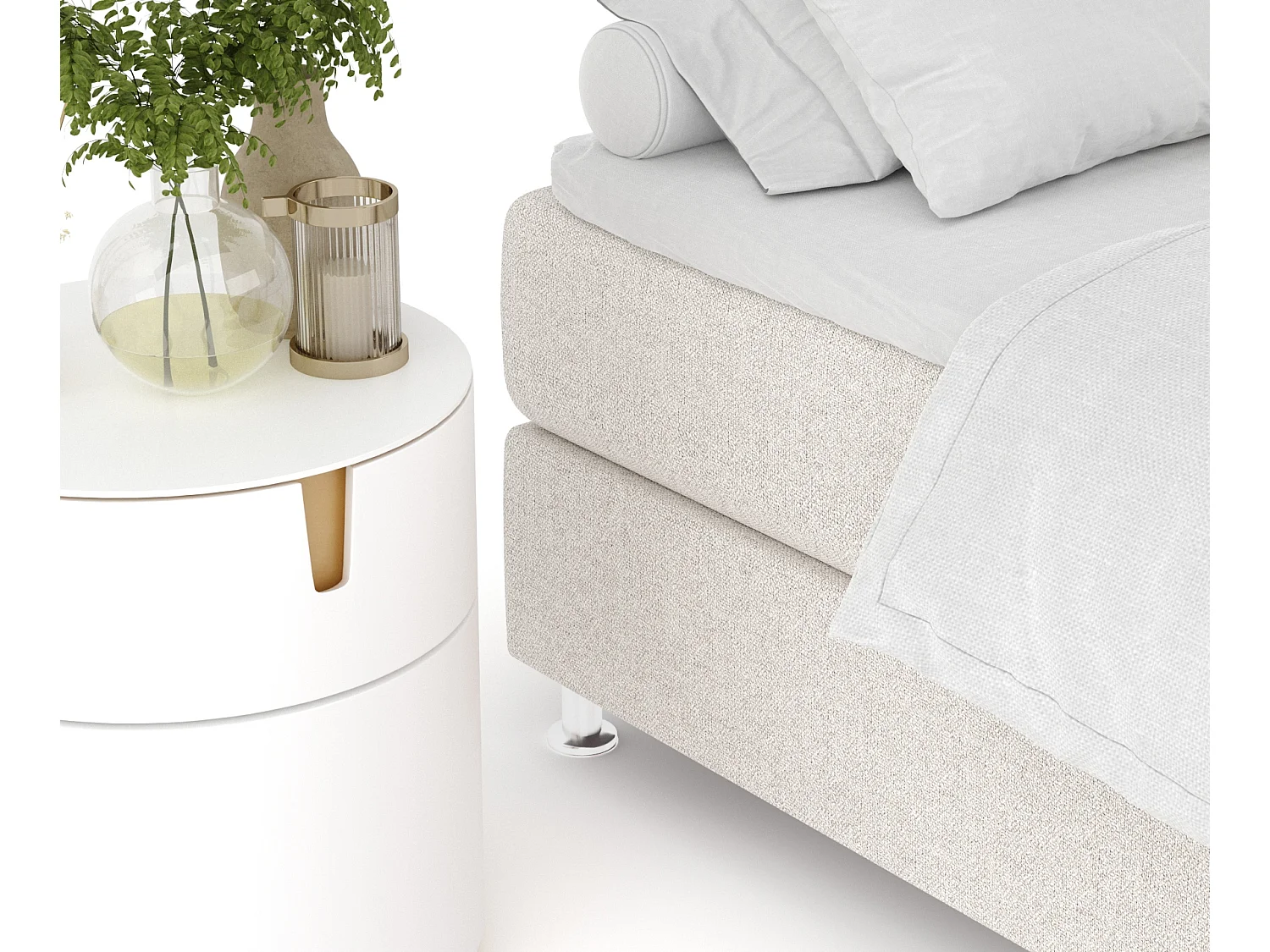 Boxspringbett aus Webstoff Sub - Matratze - Toppermatratze - 180x200 cm - beige