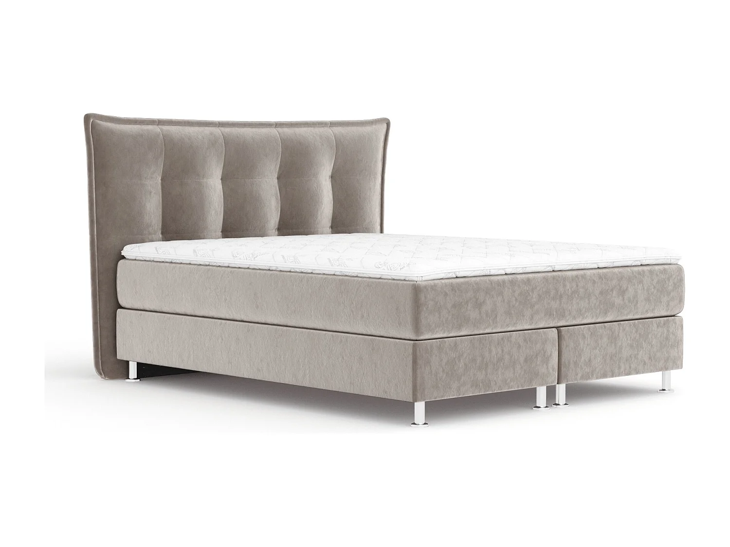 Boxspringbett aus Samtstoff Minori - Matratze - Toppermatratze - 160x200 cm - taupe