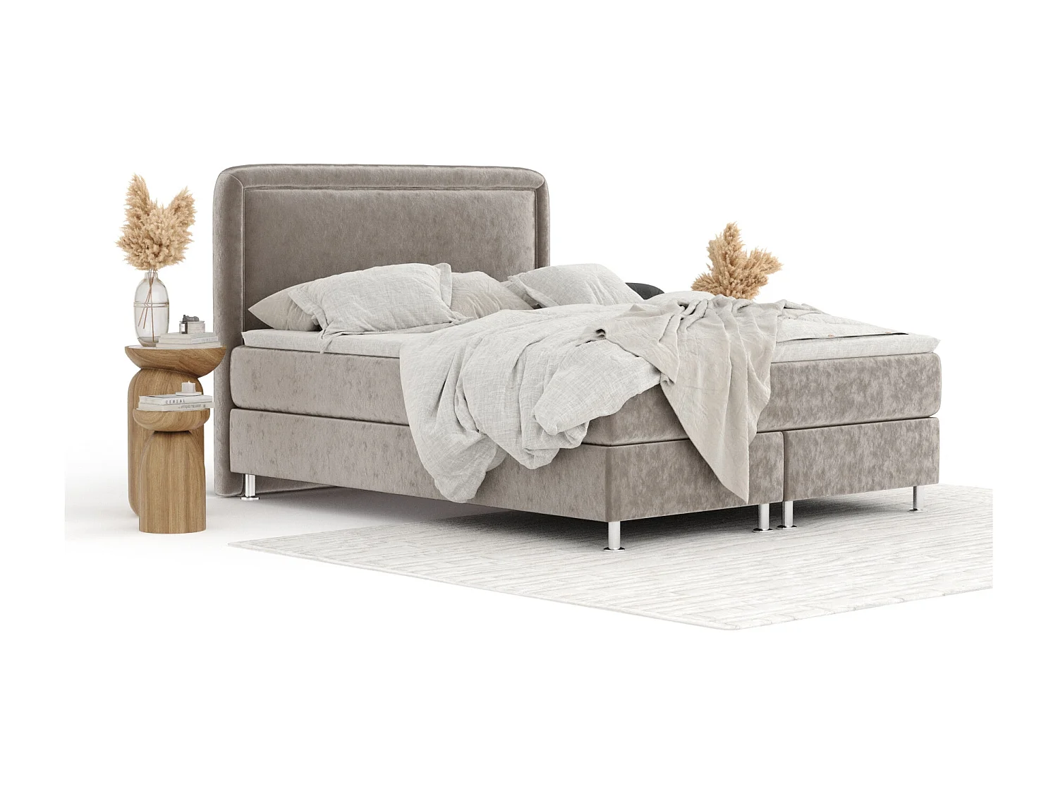 Lit boxspring en tissu velours Salvi - matelas - surmatelas - 180x200 cm - taupe