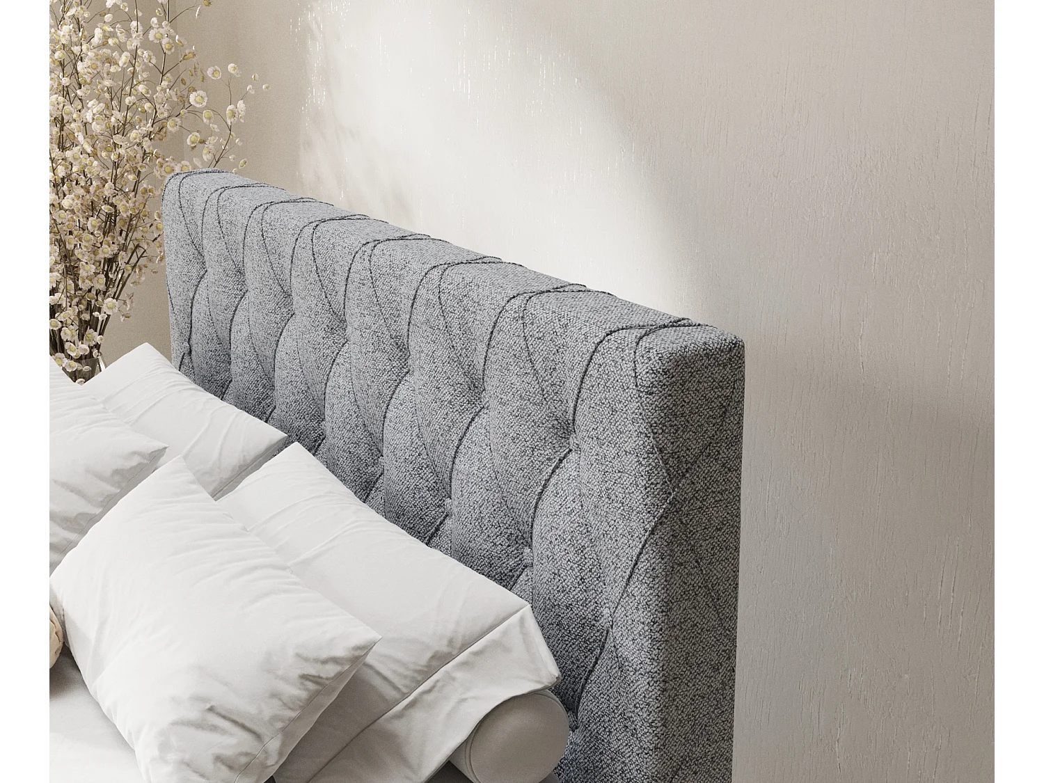 Boxspringbett aus Webstoff Otus - Matratze - Toppermatratze - 140x200 cm - grau