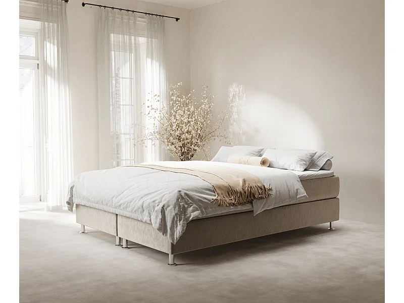 Łóżko boxspring w tkaninie welwetowej  Sub - materac - topper - 200x200 cm - beżowy