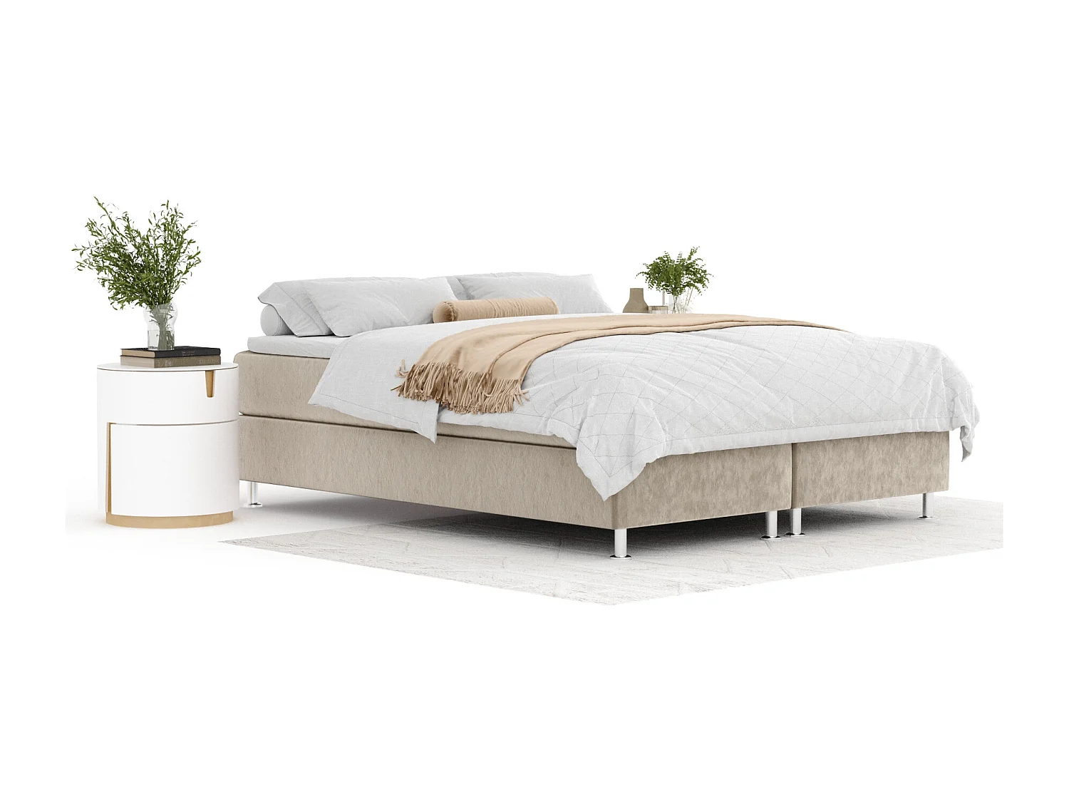 Łóżko boxspring w tkaninie welwetowej  Sub - materac - topper - 200x200 cm - beżowy
