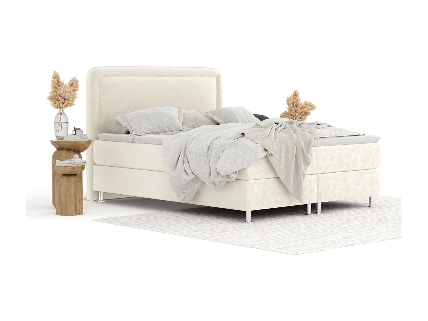 Boxspringbett aus Samtstoff Salvi - Matratze - Toppermatratze - 140x200 cm - creme