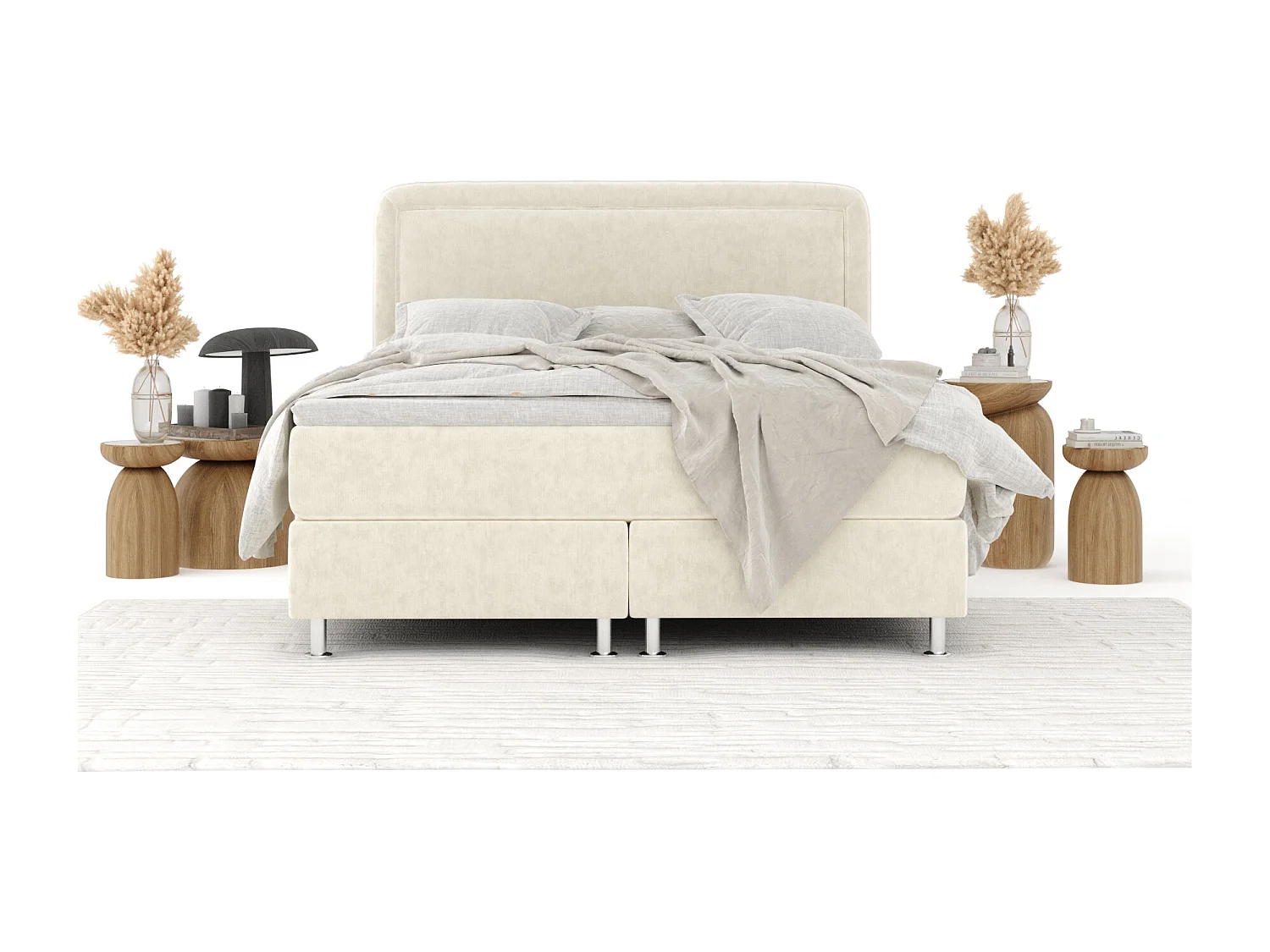 Boxspringbett aus Samtstoff Salvi - Matratze - Toppermatratze - 140x200 cm - creme