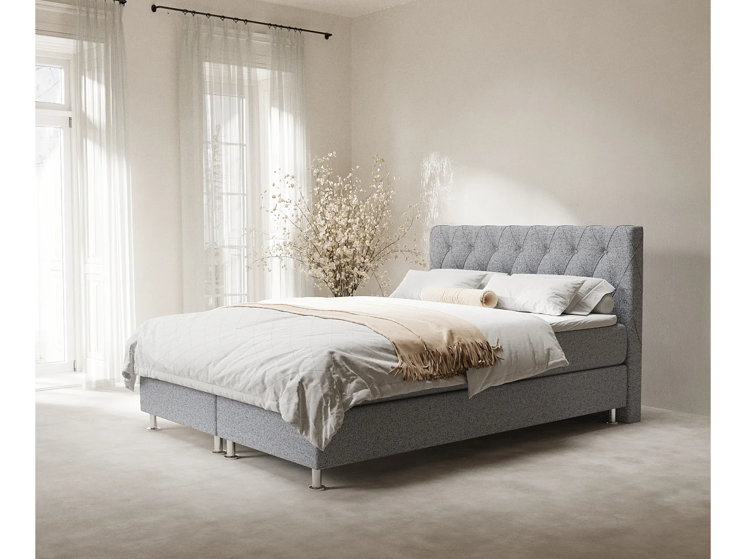 Lit boxspring en toile tissée Otus - matelas - surmatelas - 200x200 cm - gris