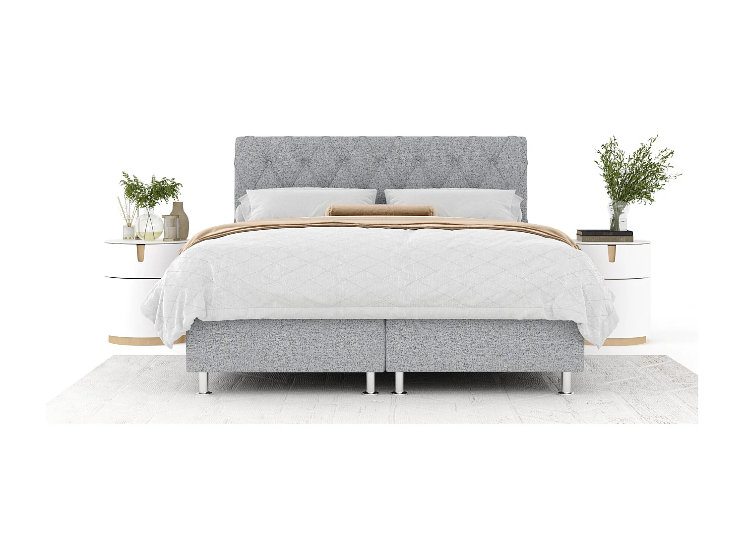 Lit boxspring en toile tissée Otus - matelas - surmatelas - 200x200 cm - gris