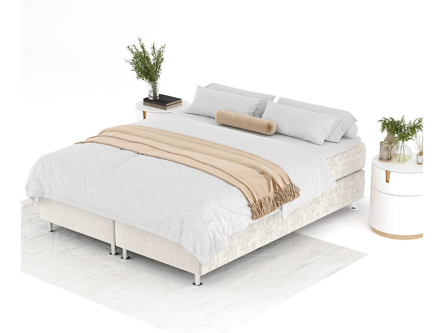 Lit boxspring en tissu velours Sub - matelas - surmatelas - 140x200 cm - beige clair