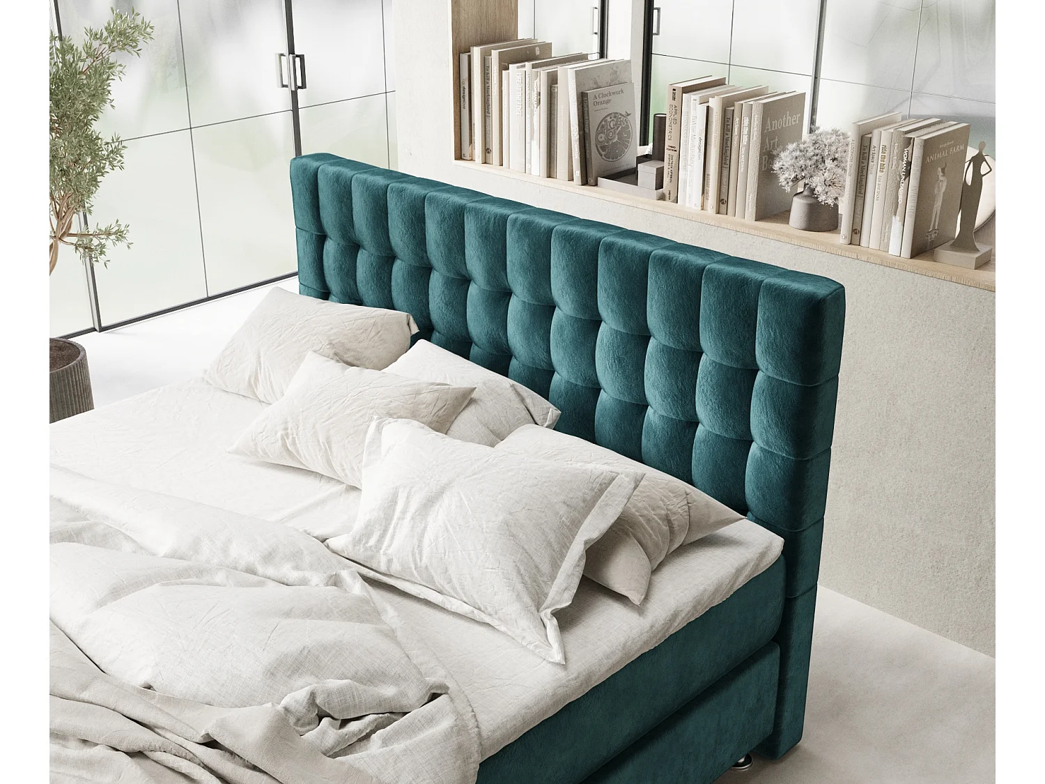 Lit boxspring en tissu velours Sorrento - matelas - surmatelas - 140x200 cm - turquoise
