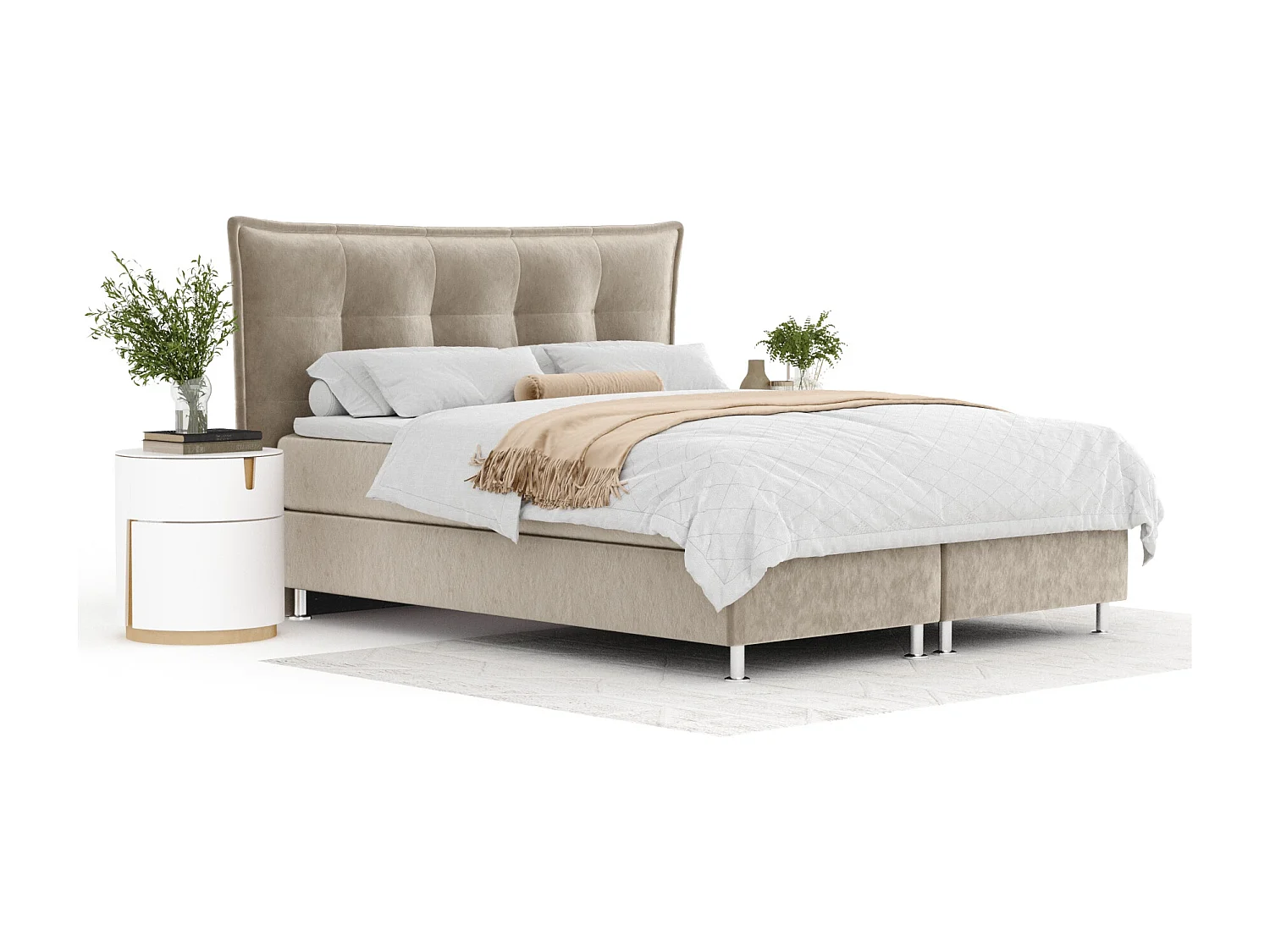 Boxspringbett aus Samtstoff Minori - Matratze - Toppermatratze - 180x200 cm - beige