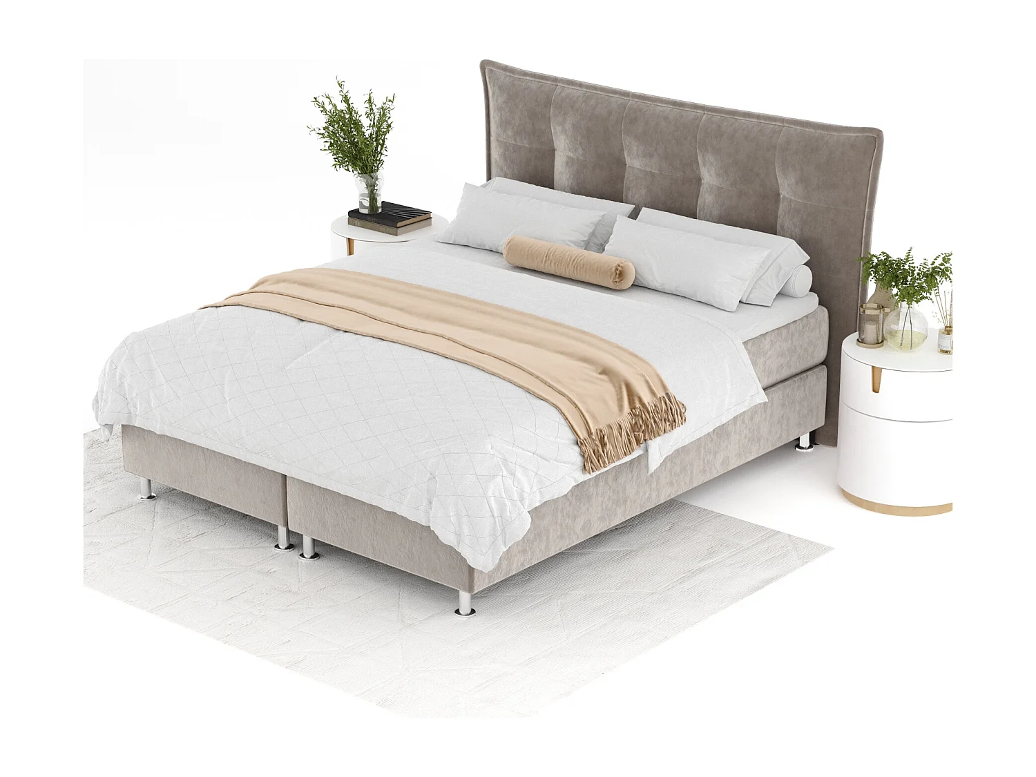 Lit boxspring en tissu velours Minori - matelas - surmatelas - 200x200 cm - taupe