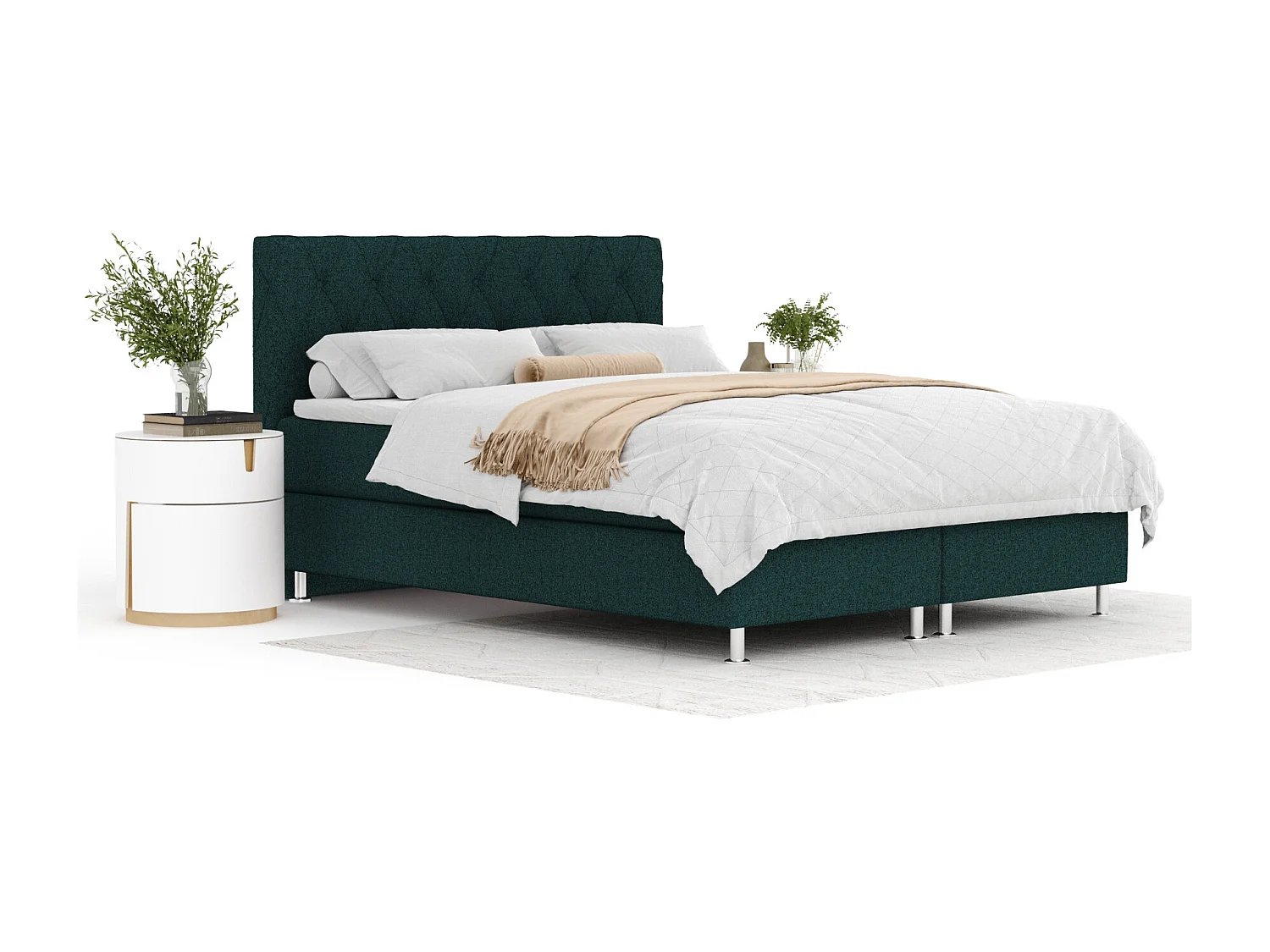 Lit boxspring en toile tissée Otus - matelas - surmatelas - 160x200 cm - vert