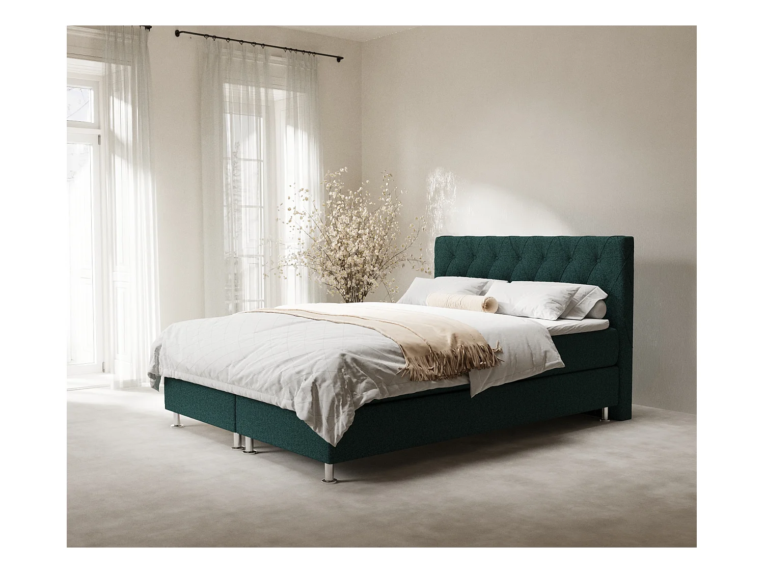 Lit boxspring en toile tissée Otus - matelas - surmatelas - 160x200 cm - vert