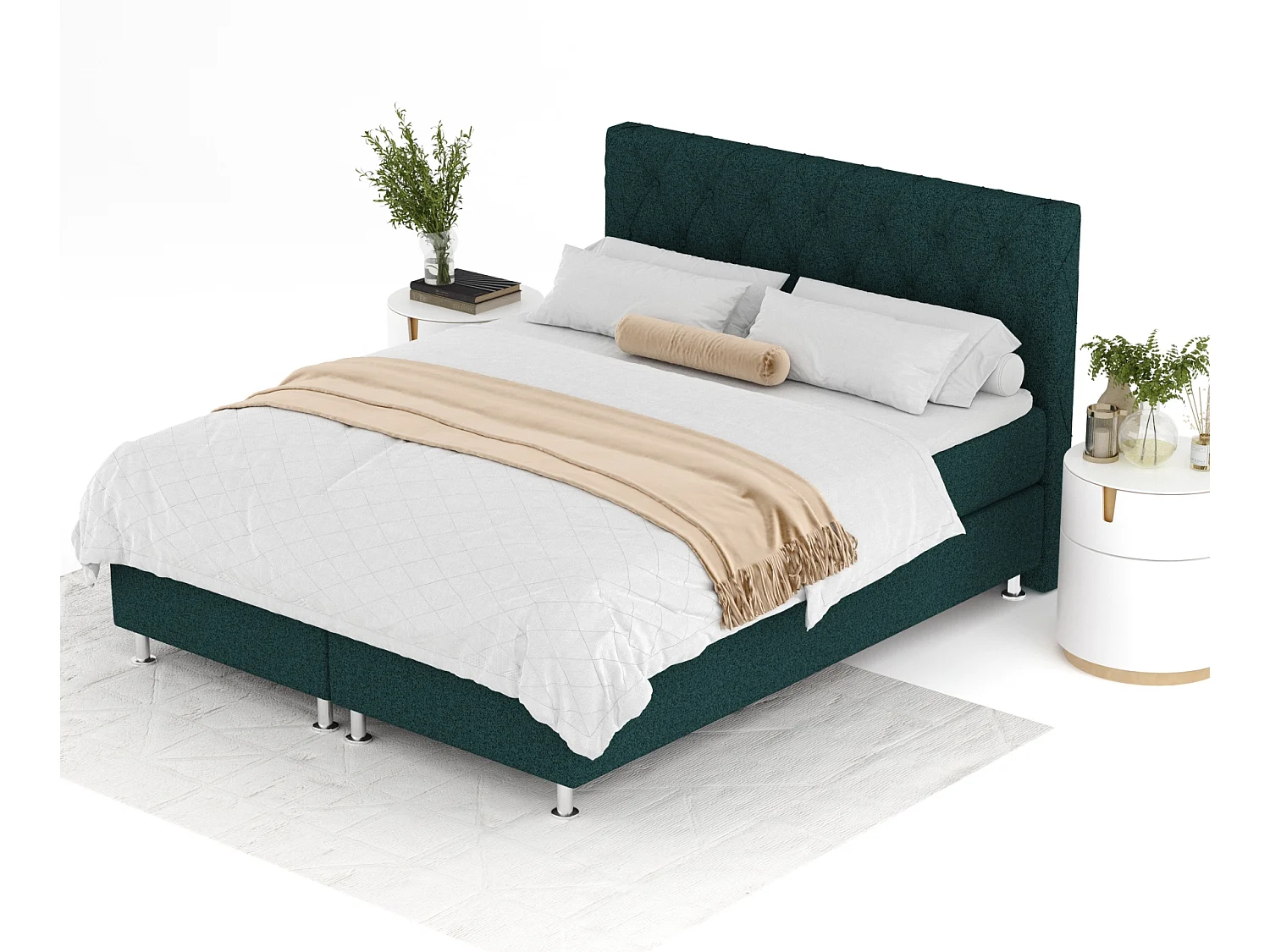 Boxspringbett aus Webstoff Otus - Matratze - Toppermatratze - 160x200 cm - grün