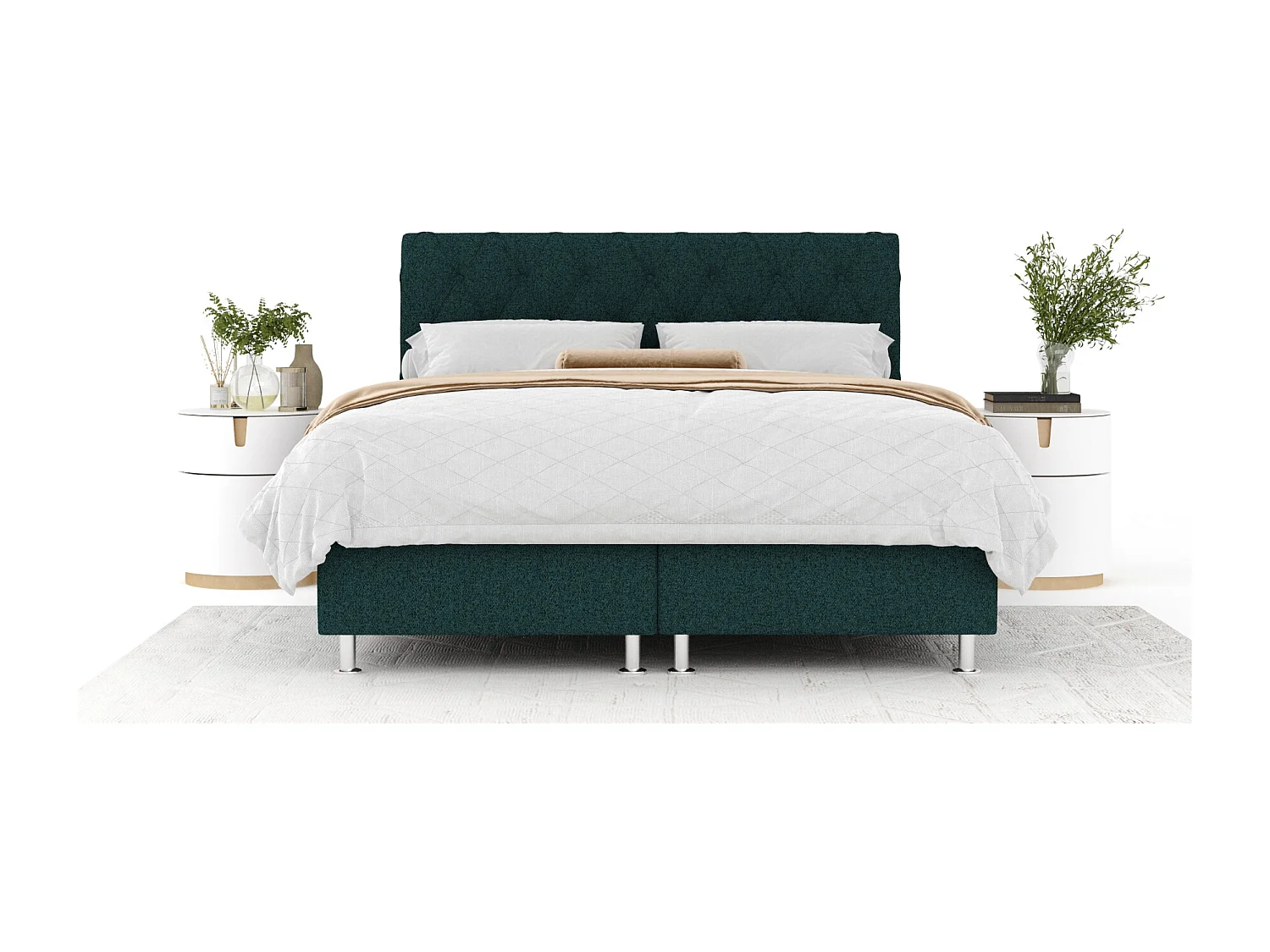 Boxspringbett aus Webstoff Otus - Matratze - Toppermatratze - 160x200 cm - grün