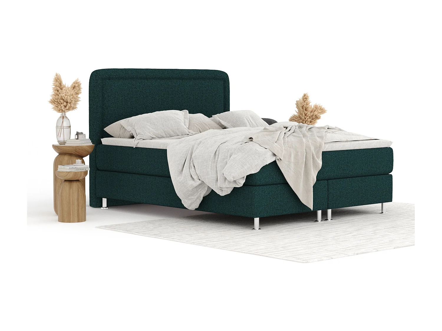 Lit boxspring en toile tissée Salvi - matelas - surmatelas - 160x200 cm - vert