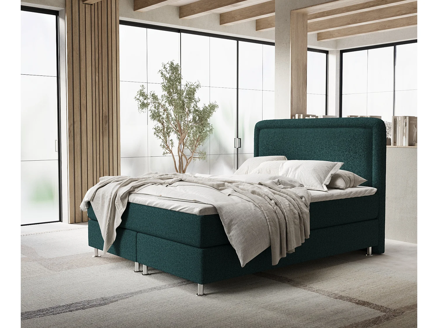 Boxspringbett aus Webstoff Salvi - Matratze - Toppermatratze - 160x200 cm - grün