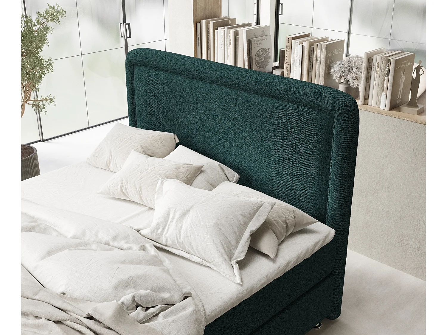 Boxspringbett aus Webstoff Salvi - Matratze - Toppermatratze - 160x200 cm - grün