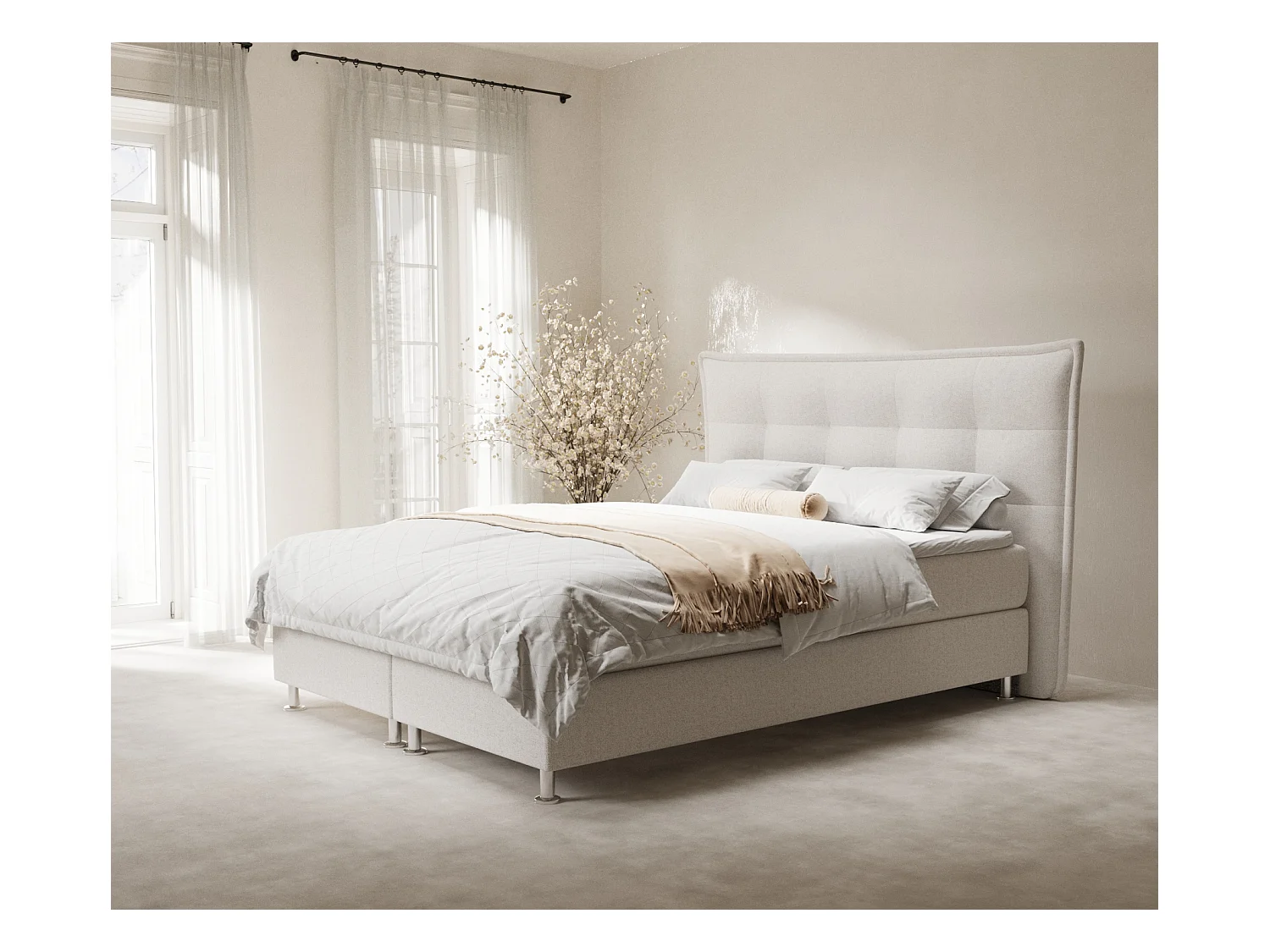 Lit boxspring en toile tissée Minori - matelas - surmatelas - 160x200 cm - beige