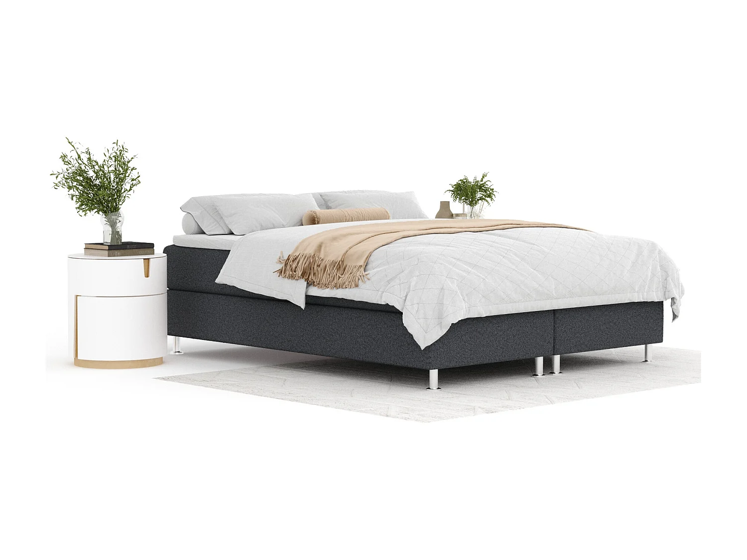 Boxspringbett aus Webstoff Sub - Matratze - Toppermatratze - 180x200 cm - schwarz