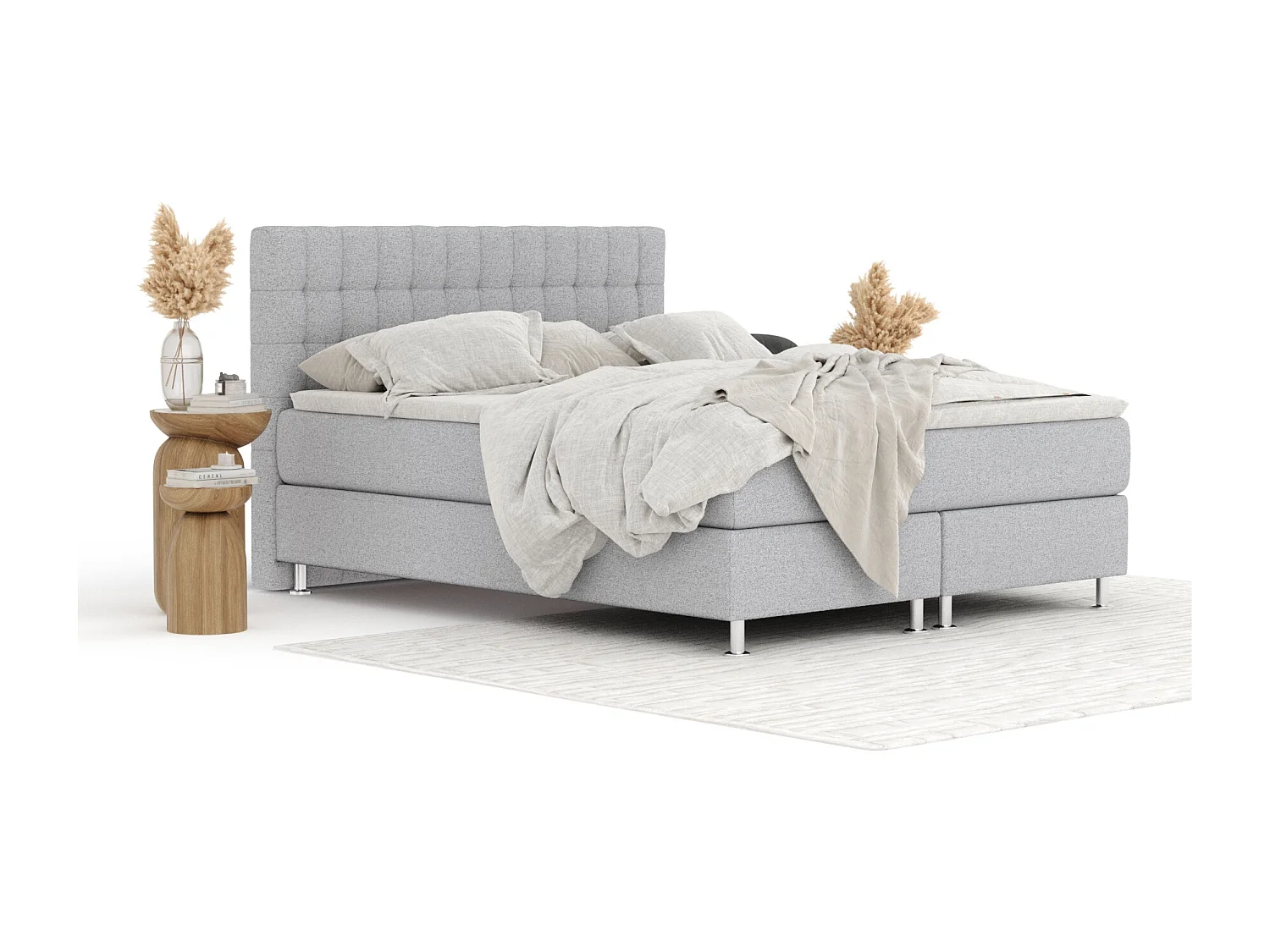 Lit boxspring en toile tissée Sorrento - matelas - surmatelas - 160x200 cm - gris clair