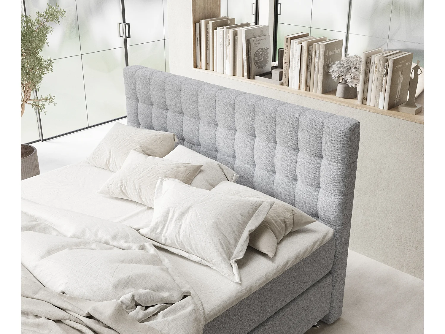Lit boxspring en toile tissée Sorrento - matelas - surmatelas - 160x200 cm - gris clair