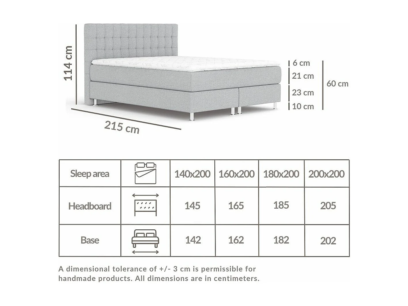 Lit boxspring en toile tissée Sorrento - matelas - surmatelas - 160x200 cm - gris clair