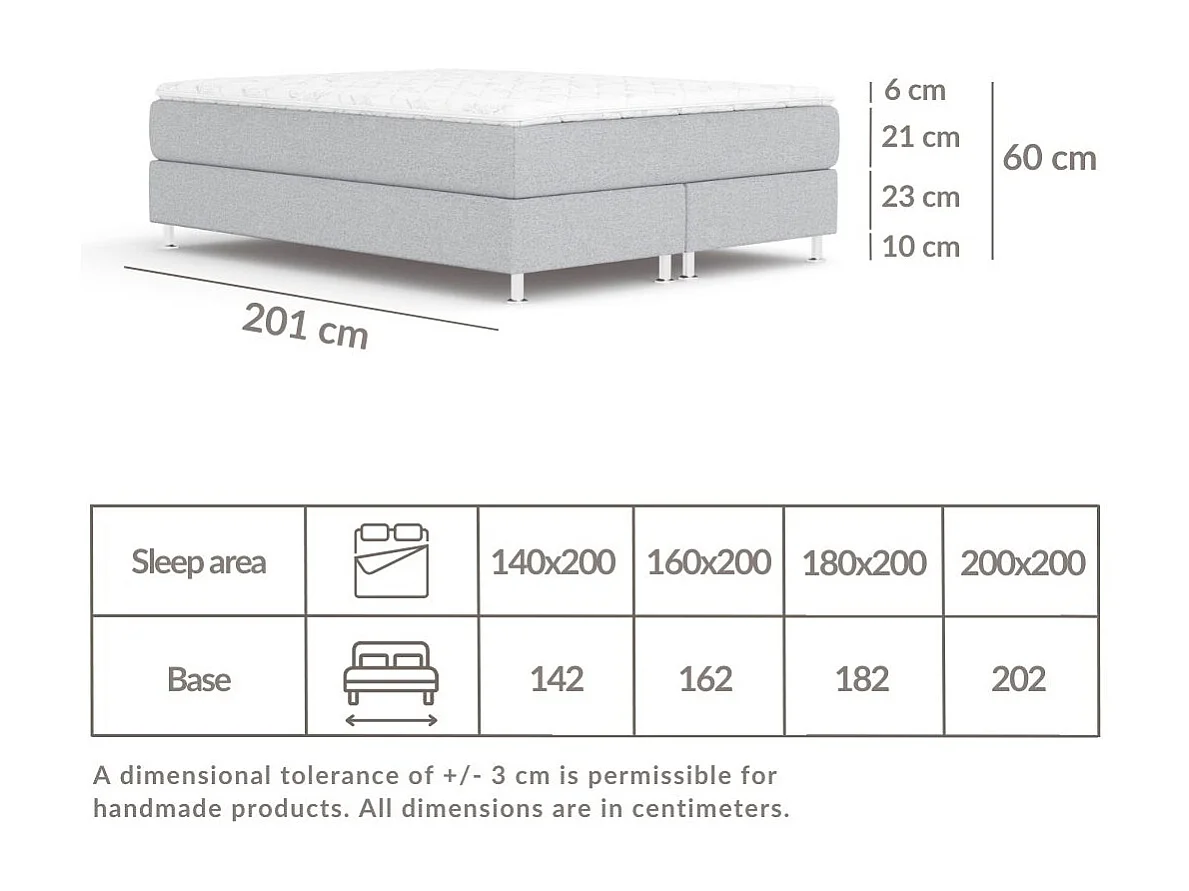 Lit boxspring en toile tissée Sub - matelas - surmatelas - 180x200 cm - gris