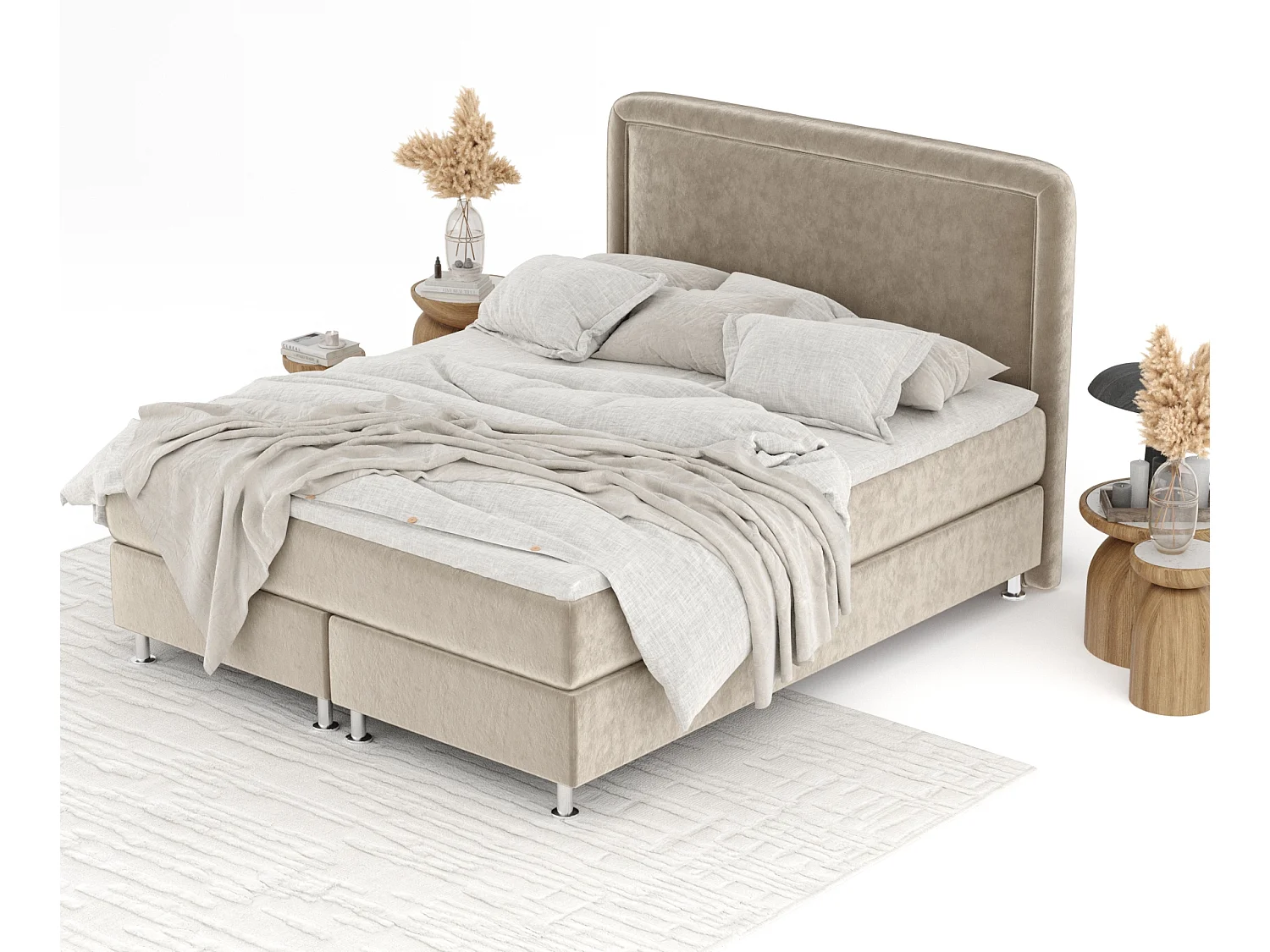 Boxspringbett aus Samtstoff Salvi - Matratze - Toppermatratze - 160x200 cm - beige
