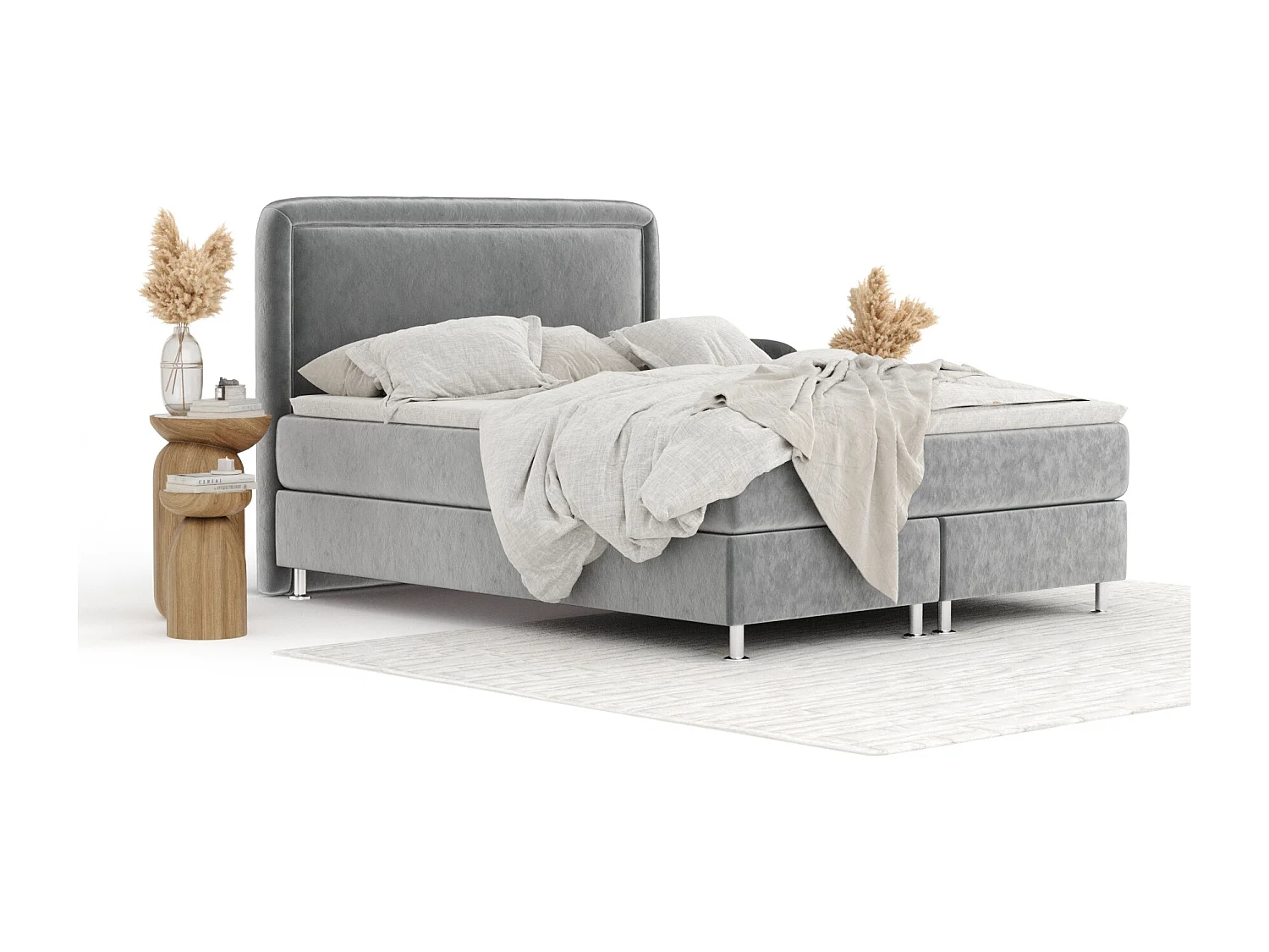 Boxspringbett aus Samtstoff Salvi - Matratze - Toppermatratze - 160x200 cm - grau