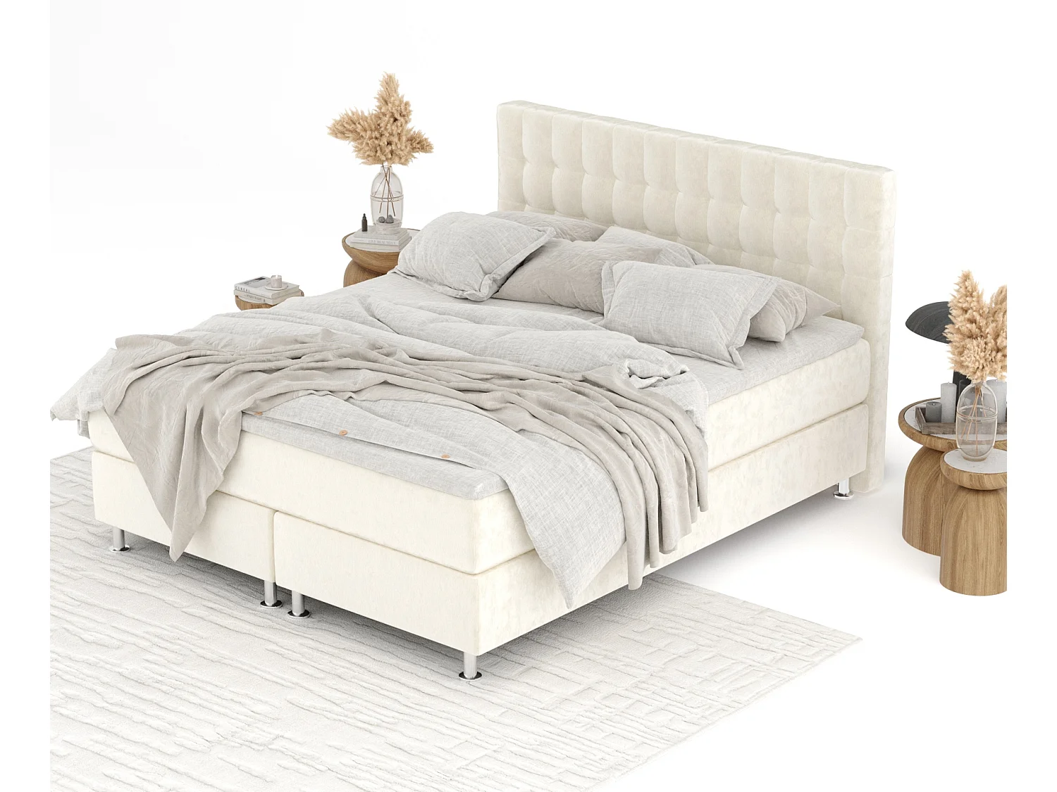 Lit boxspring en tissu velours Sorrento - matelas - surmatelas - 160x200 cm - creme