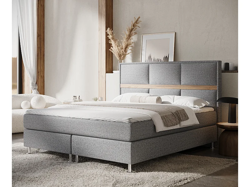 Lit boxspring en toile tissée Soto - matelas - surmatelas - 160x200 cm - gris