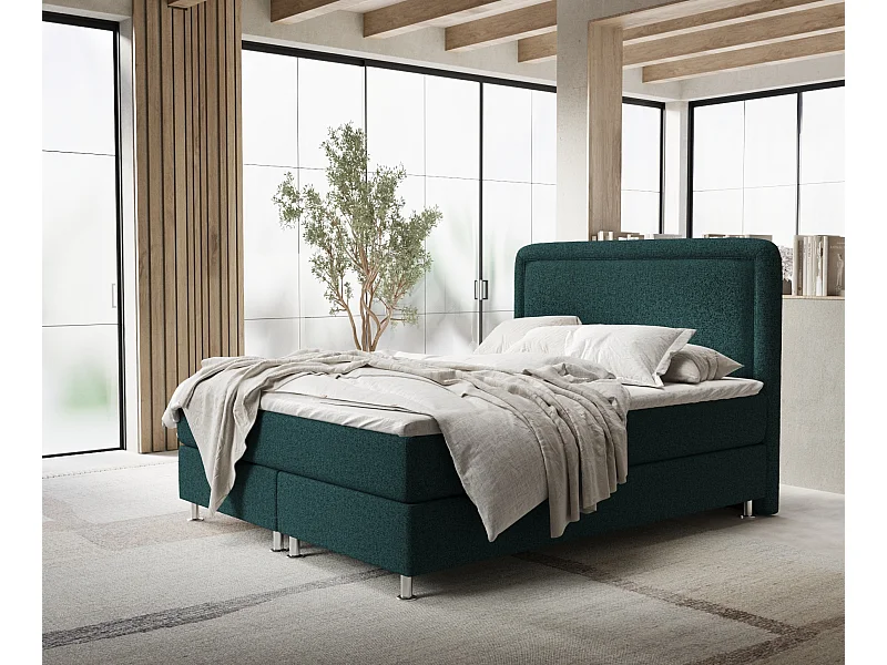 Boxspringbett aus Webstoff Salvi - Matratze - Toppermatratze - 140x200 cm - grün