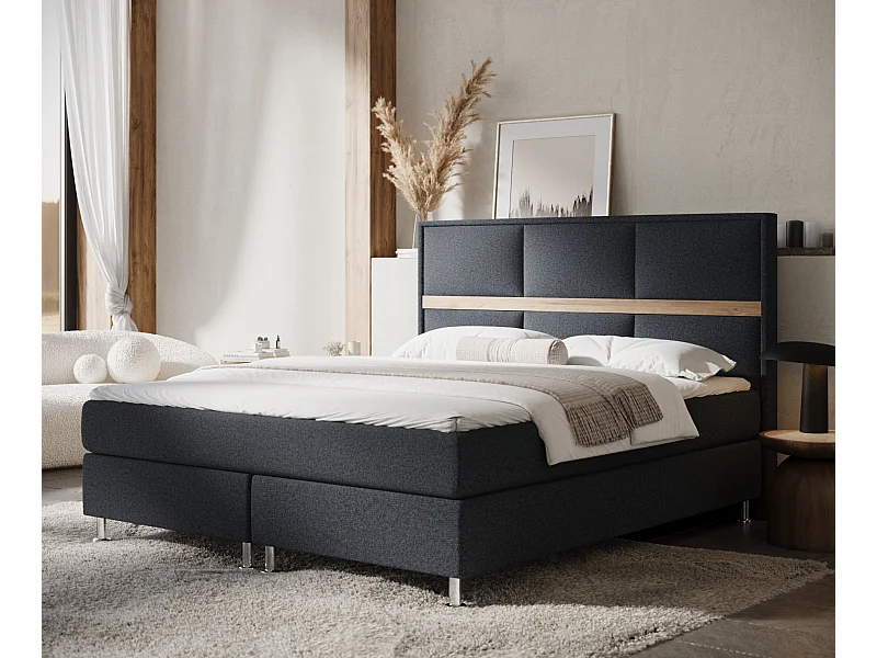 Boxspringbett aus Webstoff Soto - Matratze - Toppermatratze - 200x200 cm - schwarz