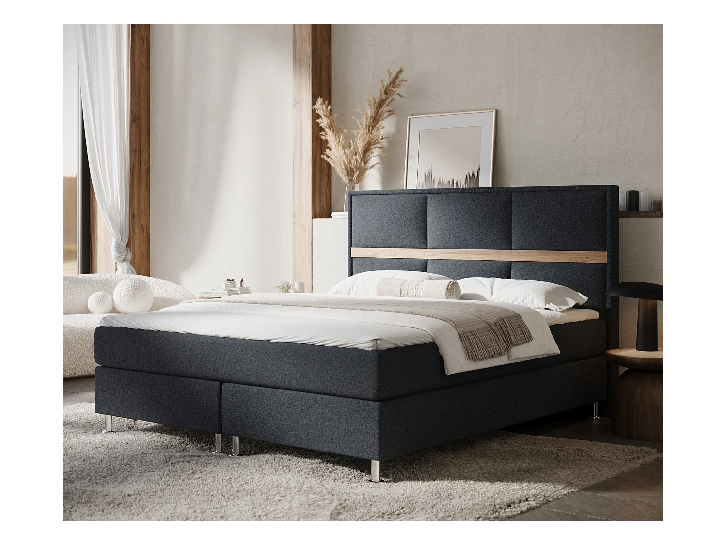 Lit boxspring en toile tissée Soto - matelas - surmatelas - 200x200 cm - noir