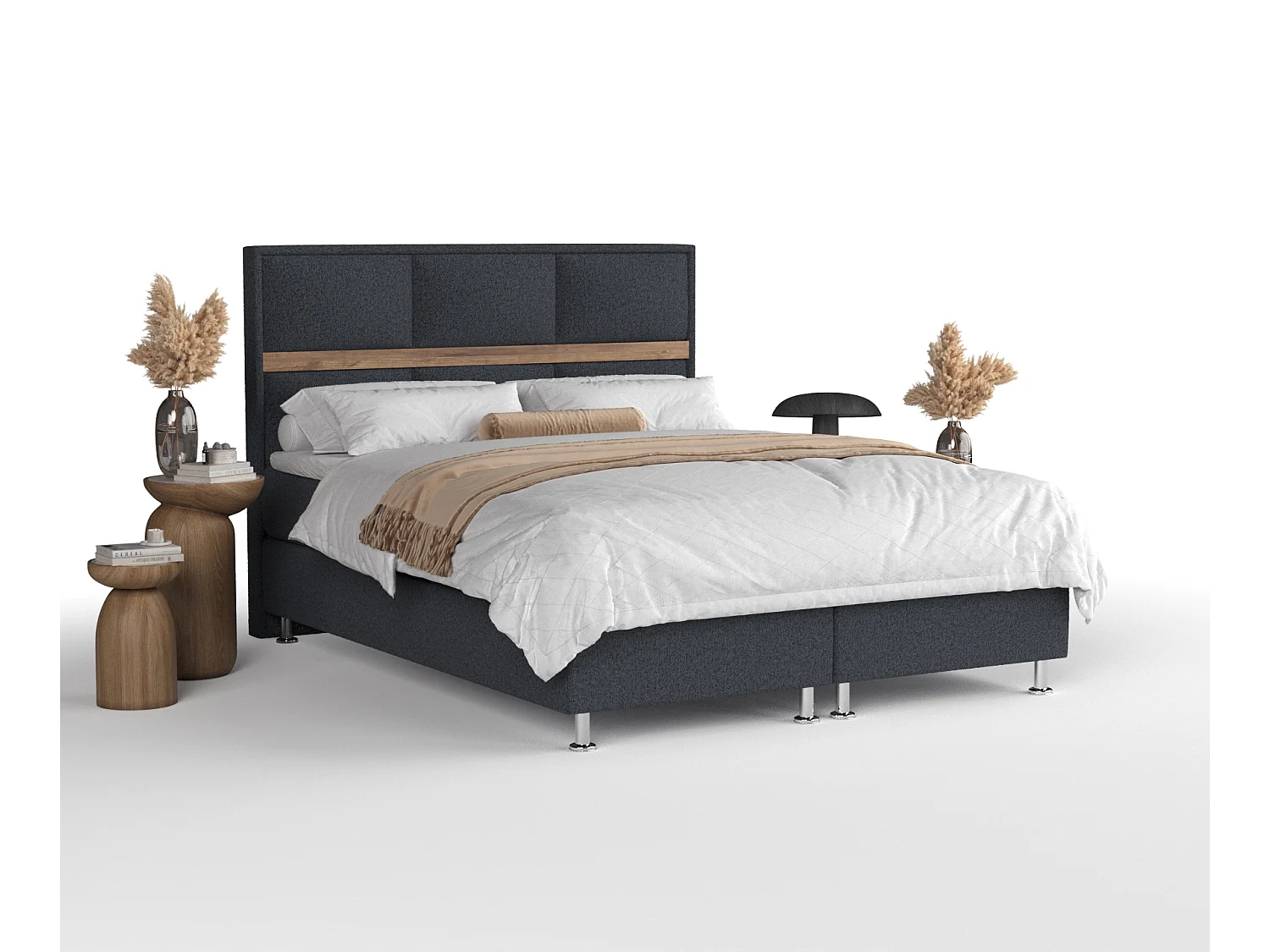 Boxspringbett aus Webstoff Soto - Matratze - Toppermatratze - 200x200 cm - schwarz