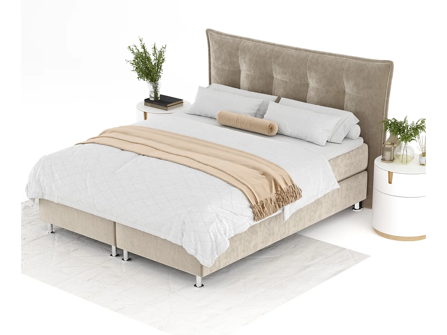 Lit boxspring en tissu velours Minori - matelas - surmatelas - 200x200 cm - beige