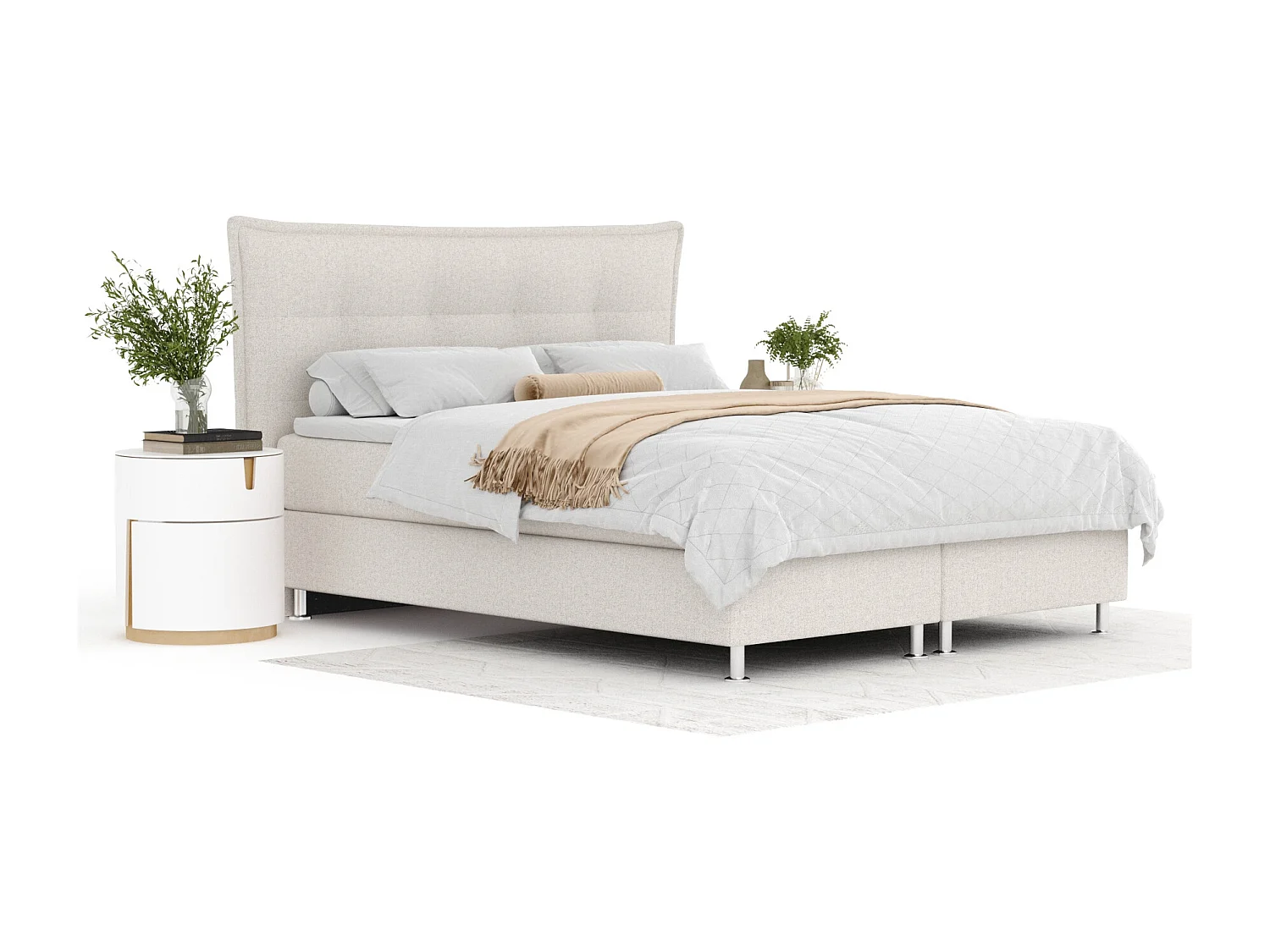 Lit boxspring en toile tissée Minori - matelas - surmatelas - 200x200 cm - beige