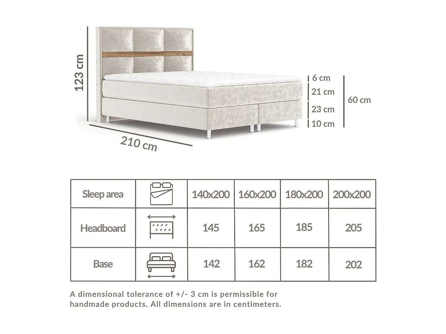 Boxspringbett aus Samtstoff Soto - Matratze - Toppermatratze - 180x200 cm - türkisfarbe