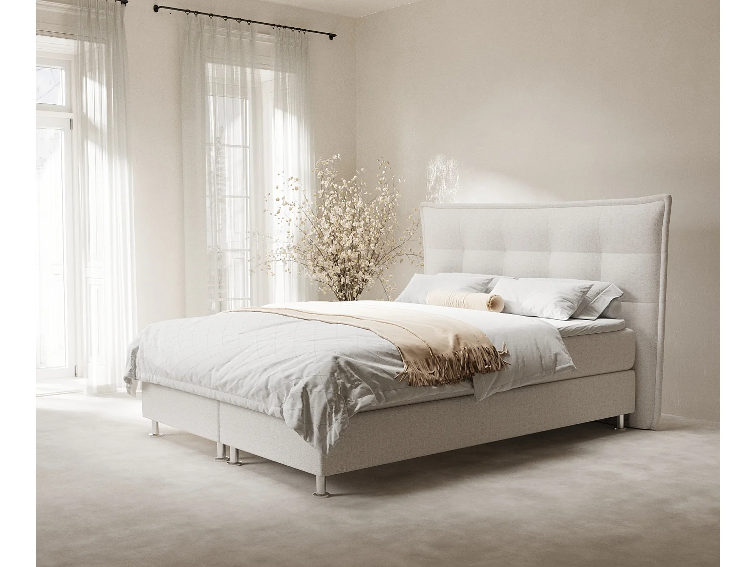 Boxspringbett aus Webstoff Minori - Matratze - Toppermatratze - 180x200 cm - beige