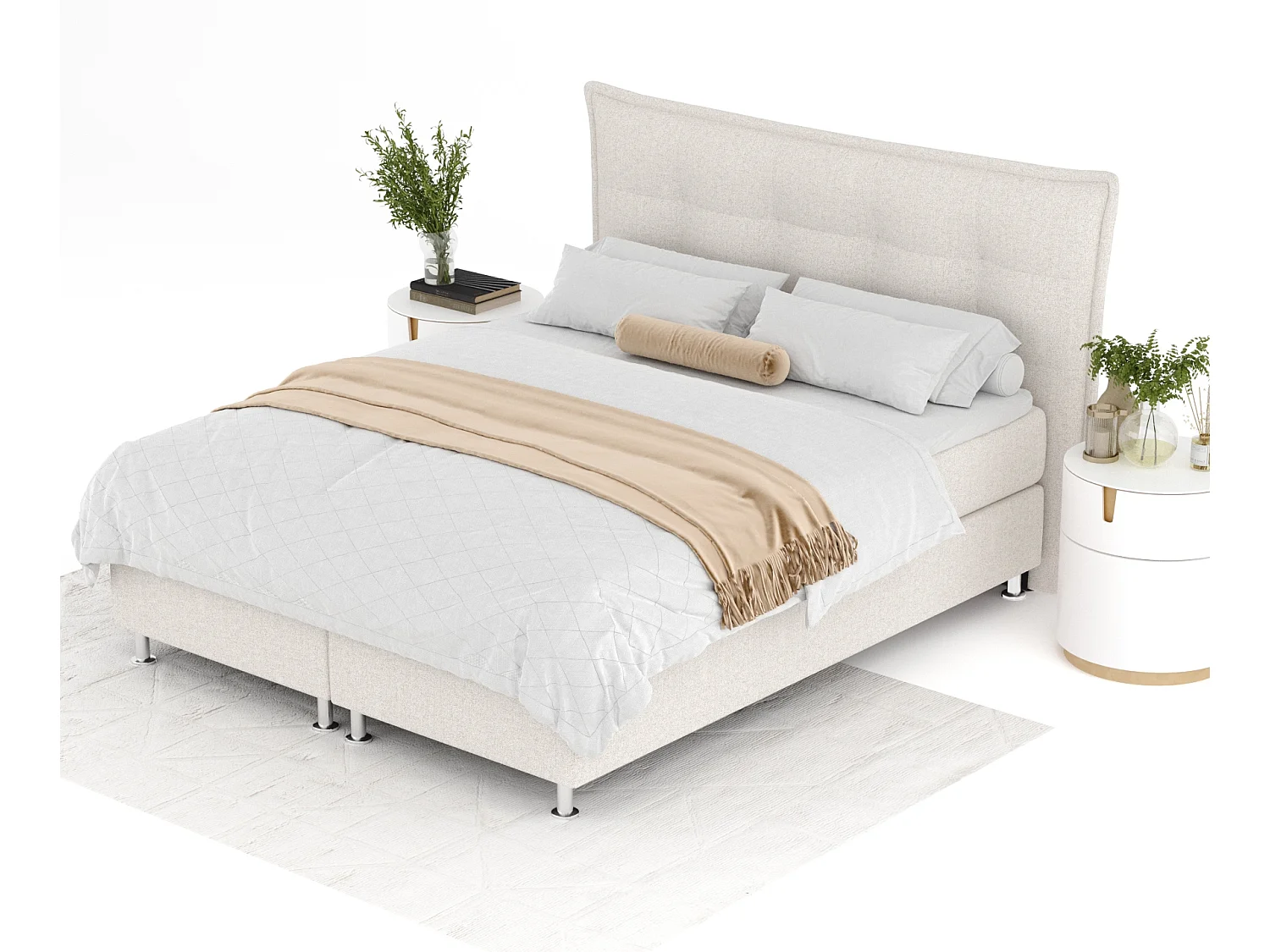 Boxspringbett aus Webstoff Minori - Matratze - Toppermatratze - 180x200 cm - beige