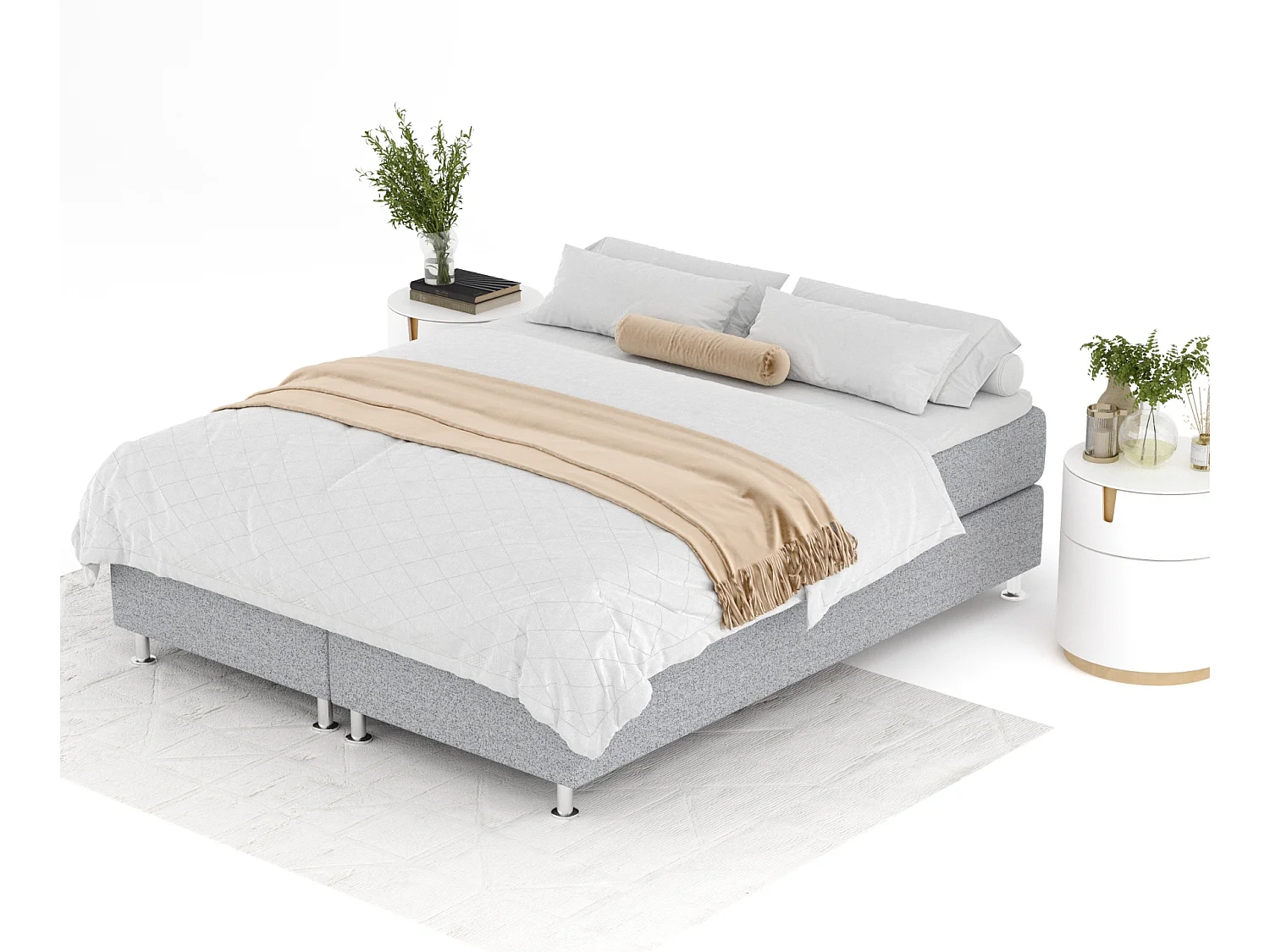 Boxspringbett aus Webstoff Sub - Matratze - Toppermatratze - 140x200 cm - grau
