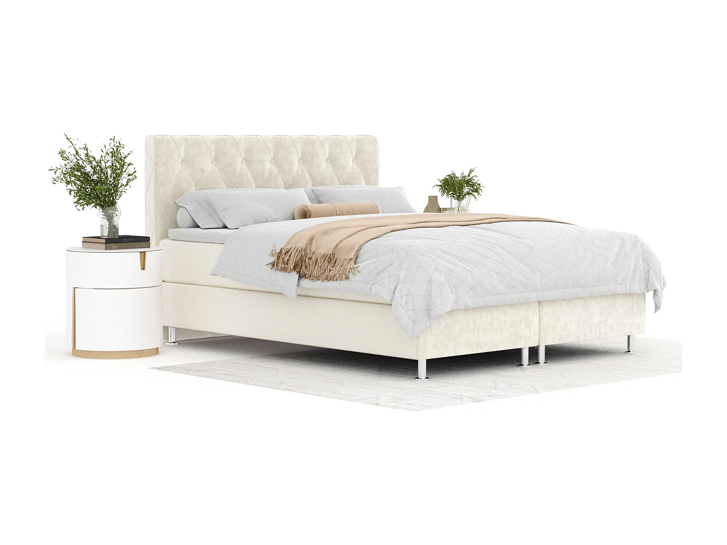 Boxspringbett aus Samtstoff Otus - Matratze - Toppermatratze - 160x200 cm - creme