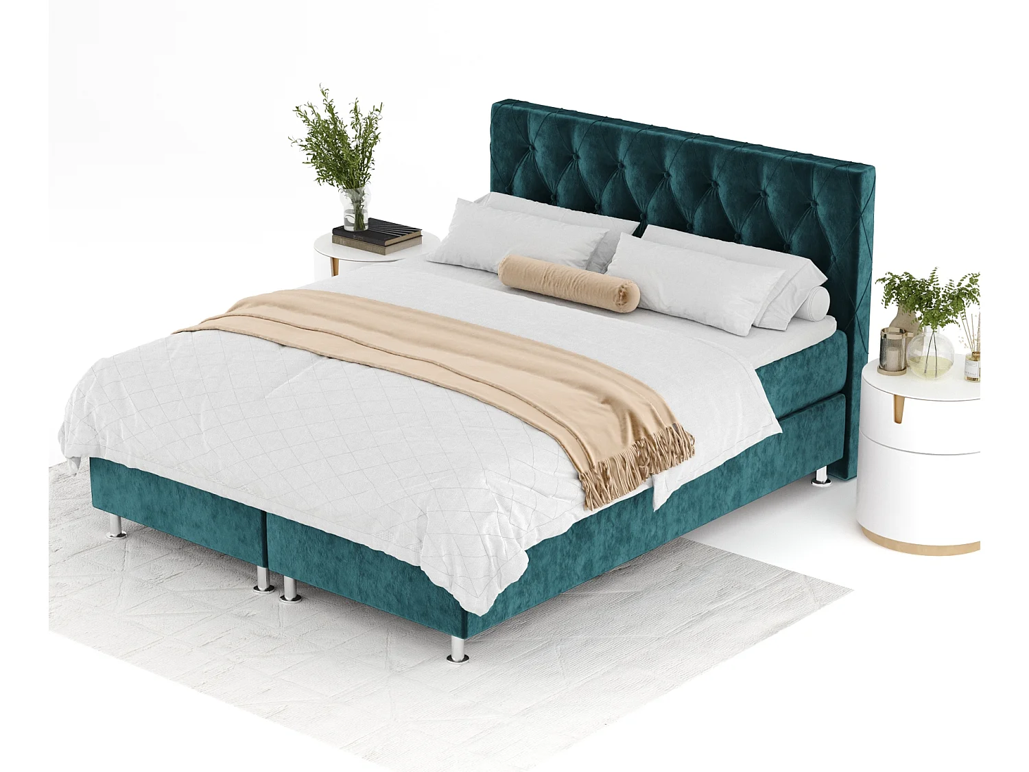 Lit boxspring en tissu velours Otus - matelas - surmatelas - 200x200 cm - turquoise